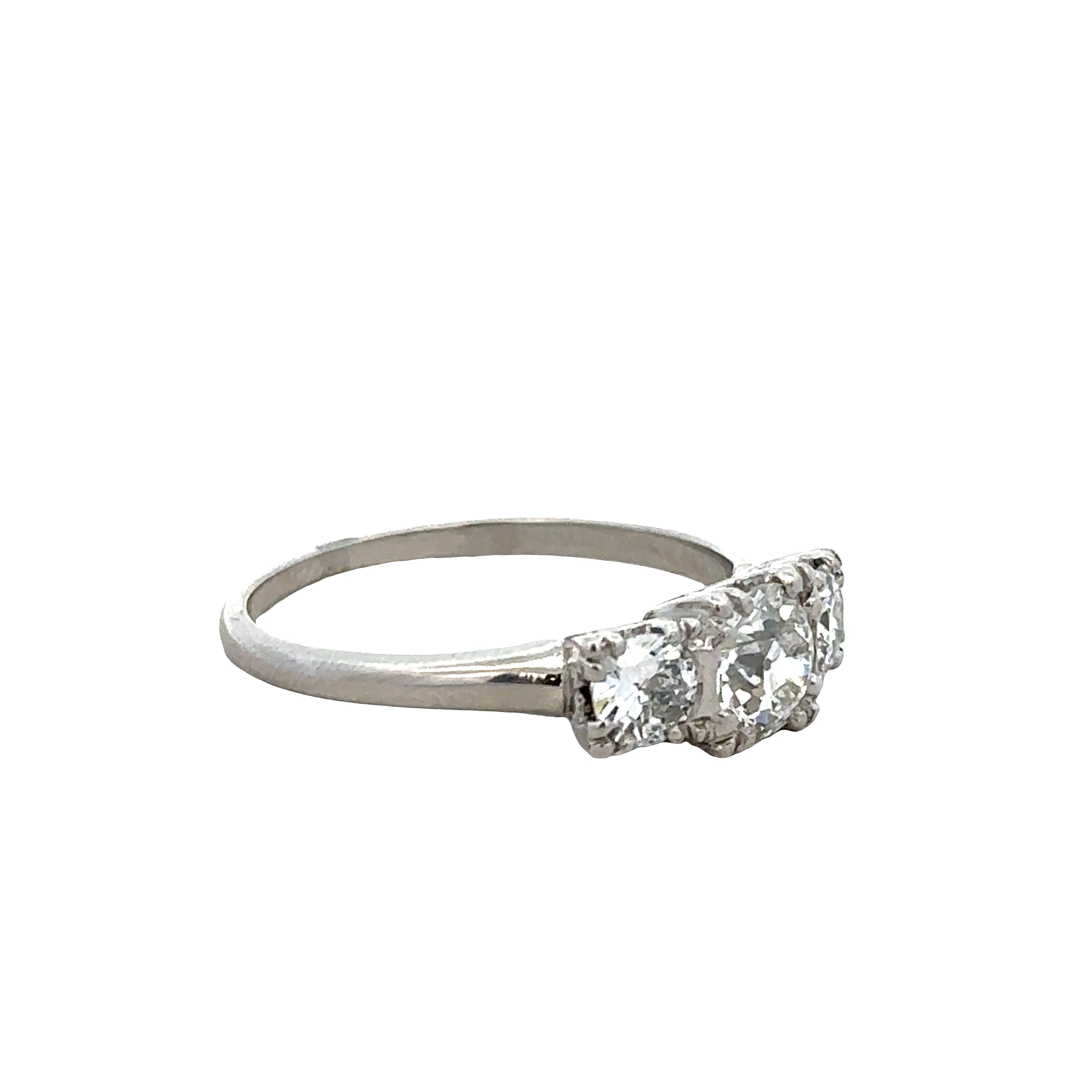 Vintage Mid-Century Platinum Three-Stone Old European Cut Diamond Engagement Ring – Size 8.5
