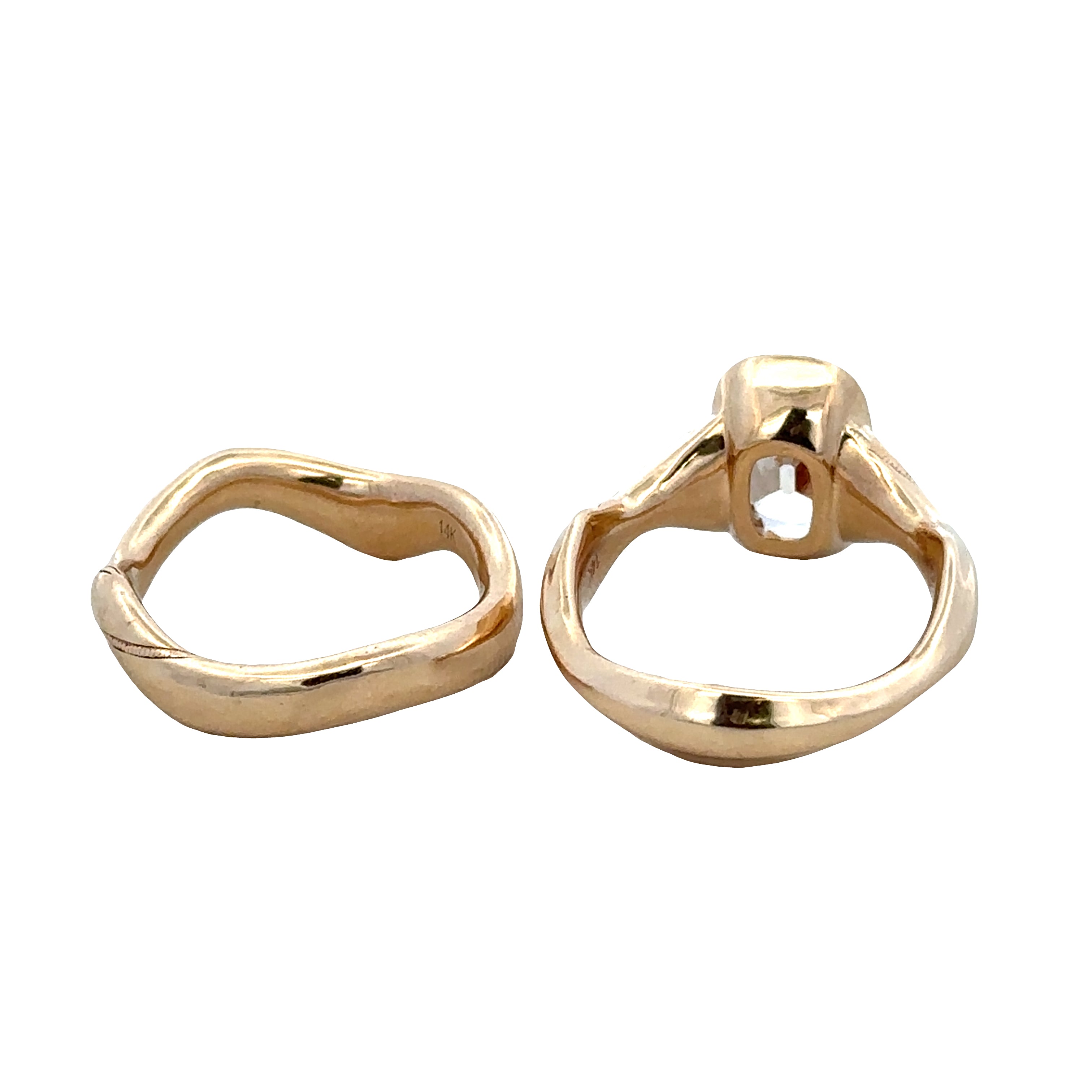 Unique 14k Yellow Gold Elongated Cushion Cut Diamond Engagement Ring & Wedding Band Bridal Set – Size 6.25