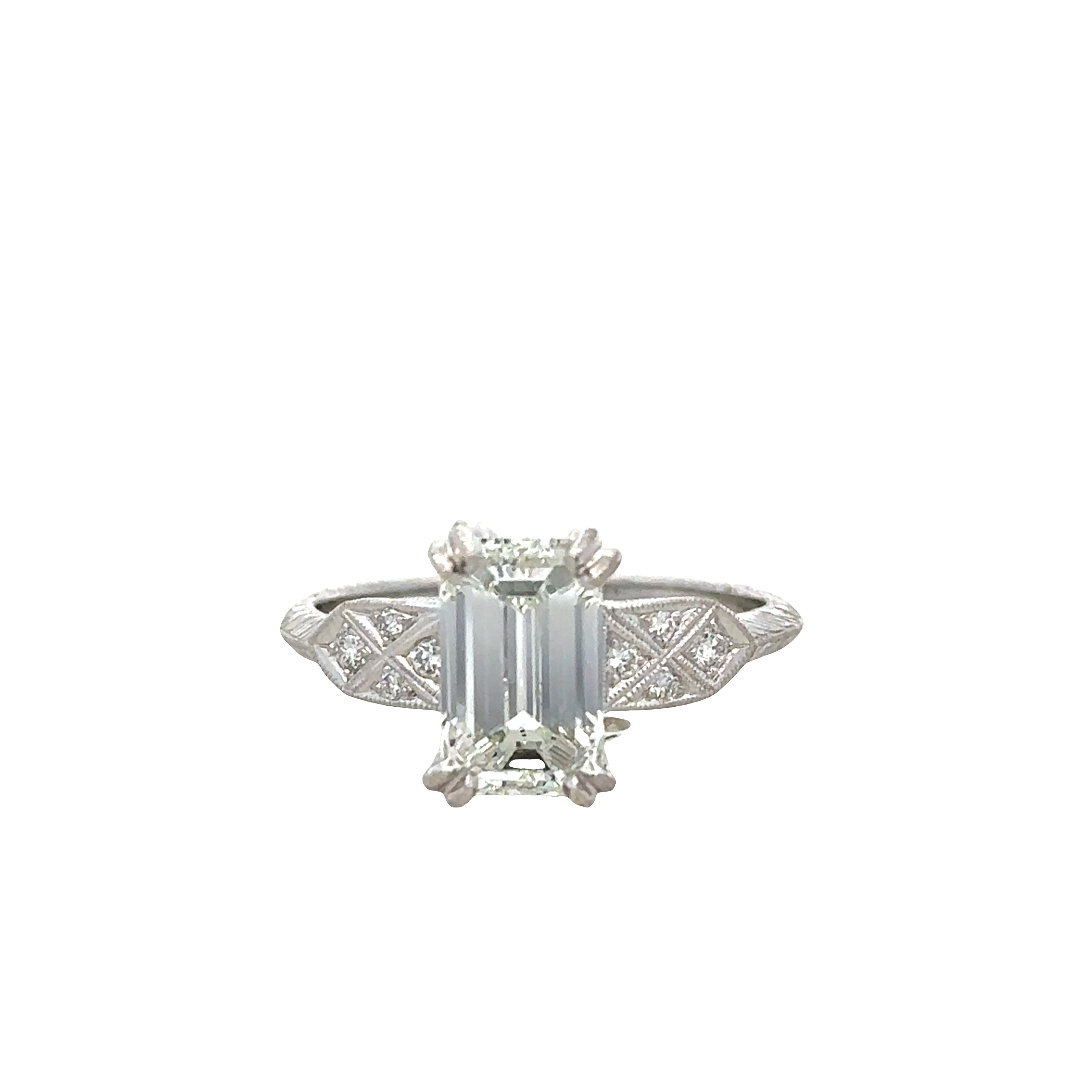 18k White Gold GIA Emerald Cut Diamond Engagement Ring – Size 6.5