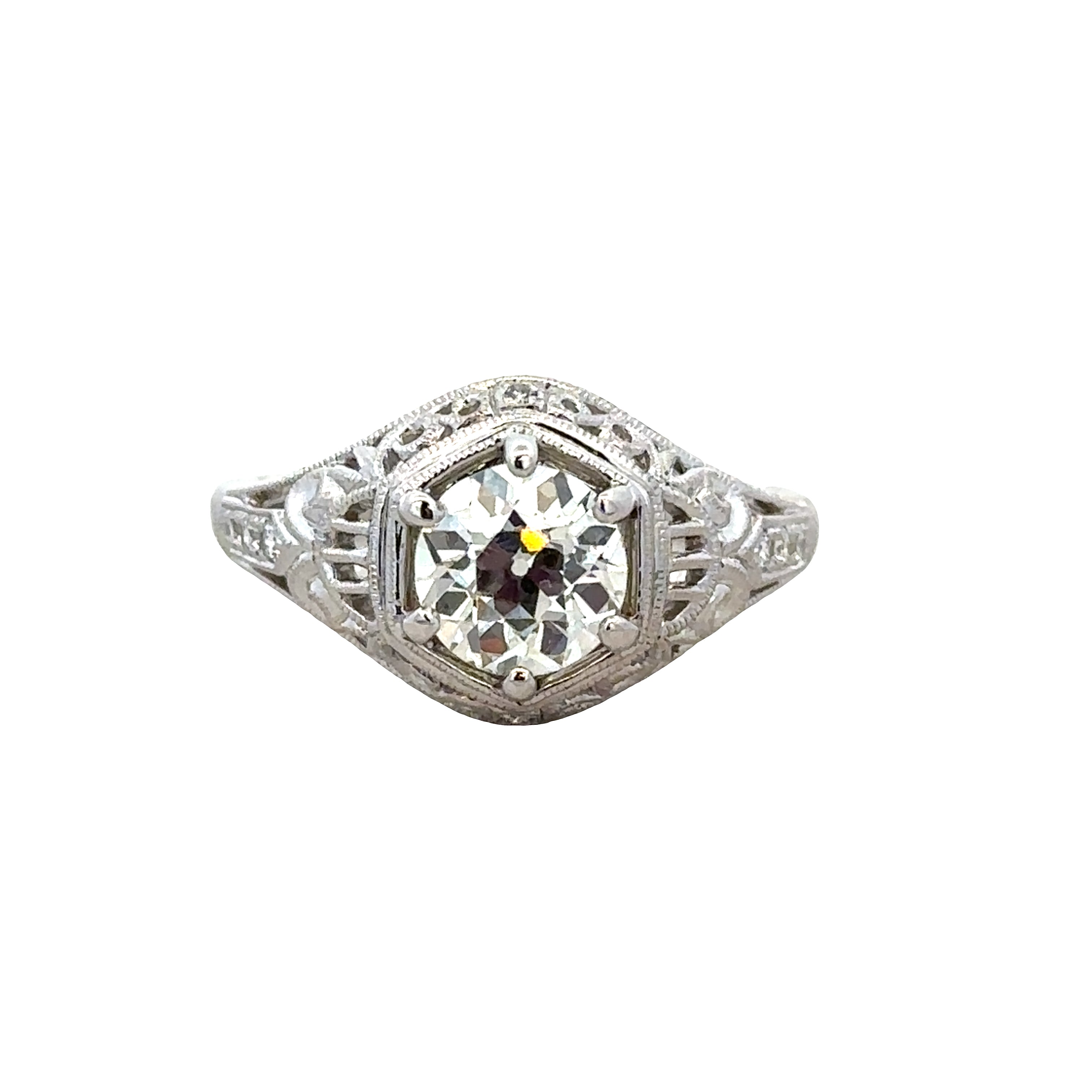 18k White Gold Vintage-Inspired Old European Cut Diamond Engagement Ring – Size 6.5