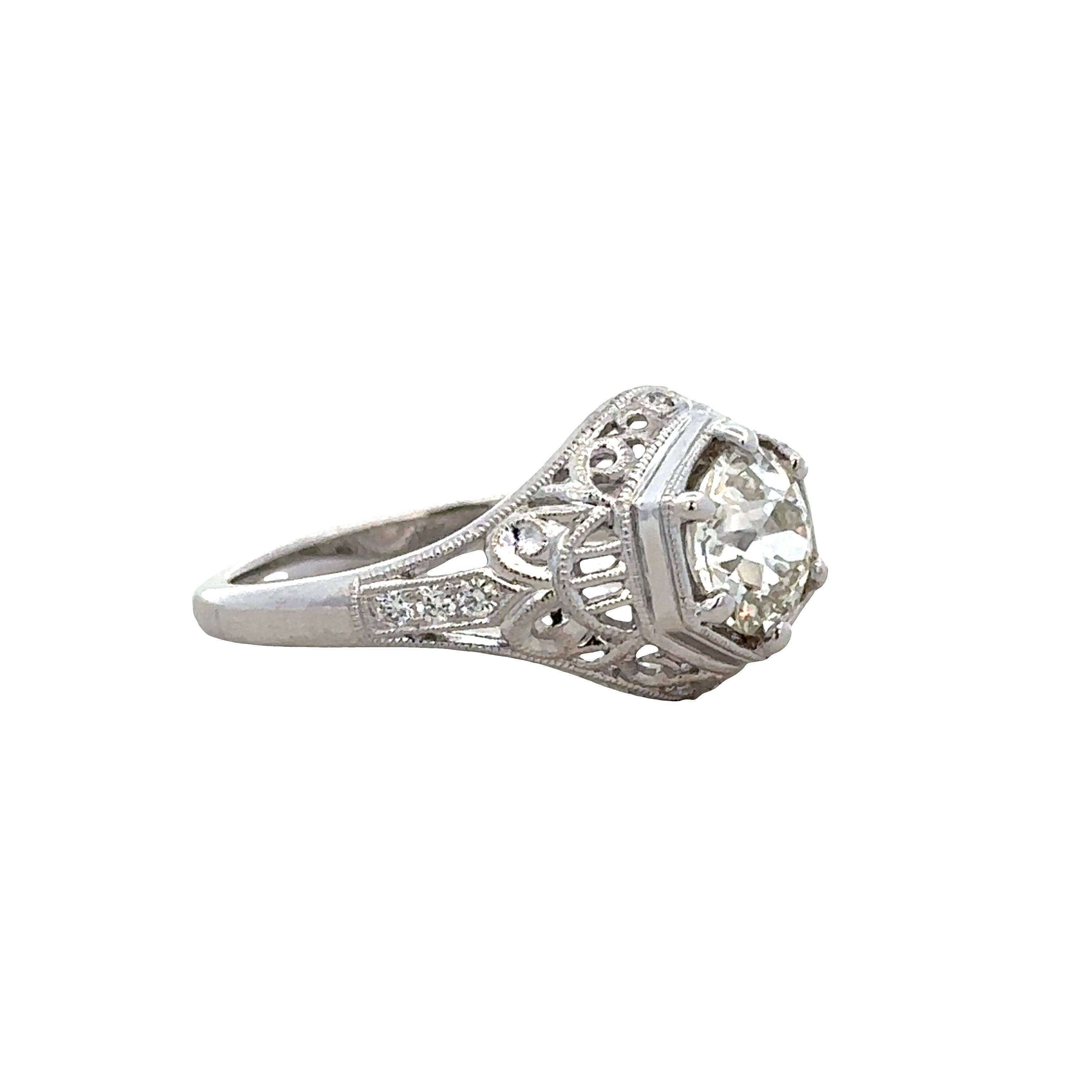 18k White Gold Vintage-Inspired Old European Cut Diamond Engagement Ring – Size 6.5