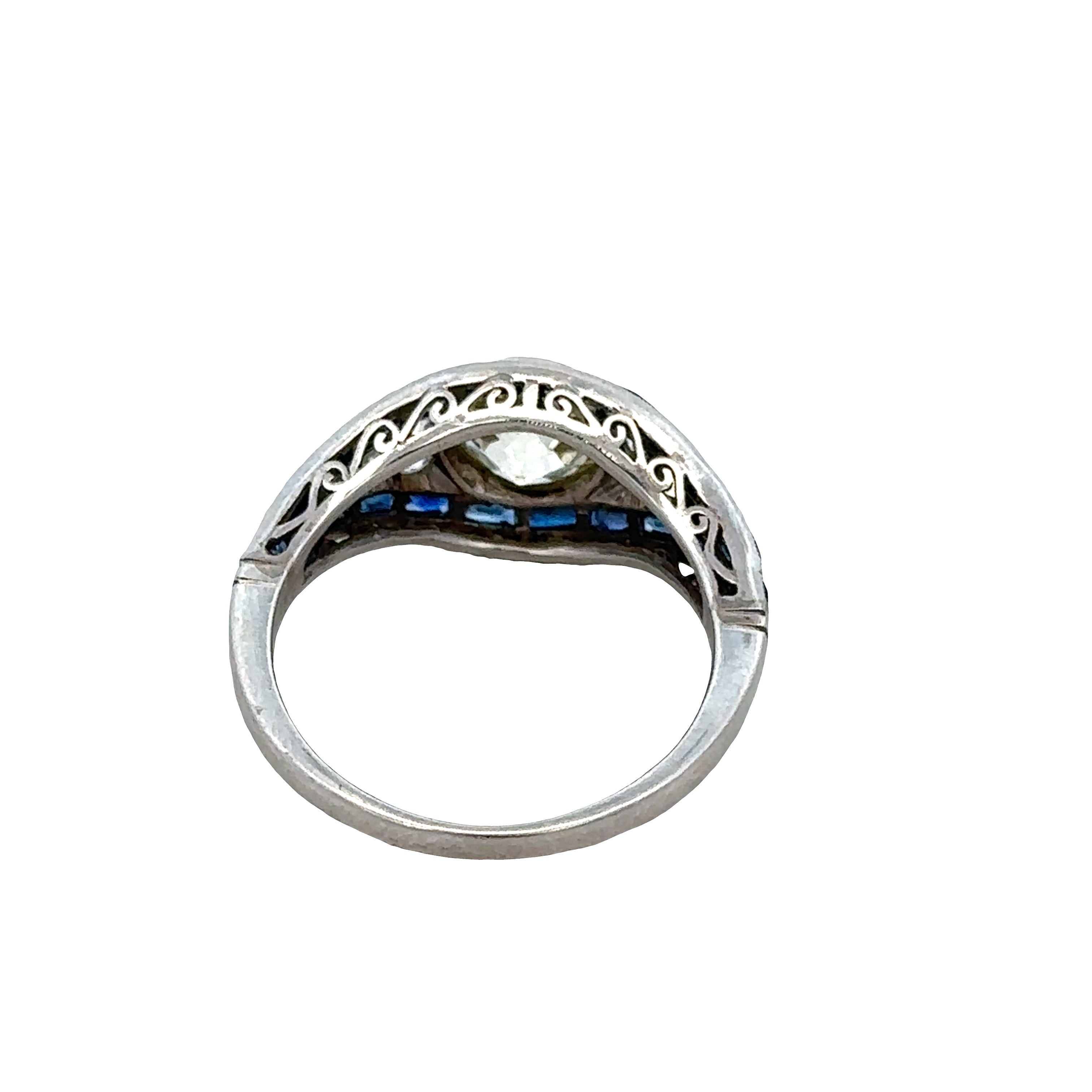 Vintage Art Deco Platinum Old European Cut Diamond & Sapphire Ring – Size 7.5 – Circa 1930s