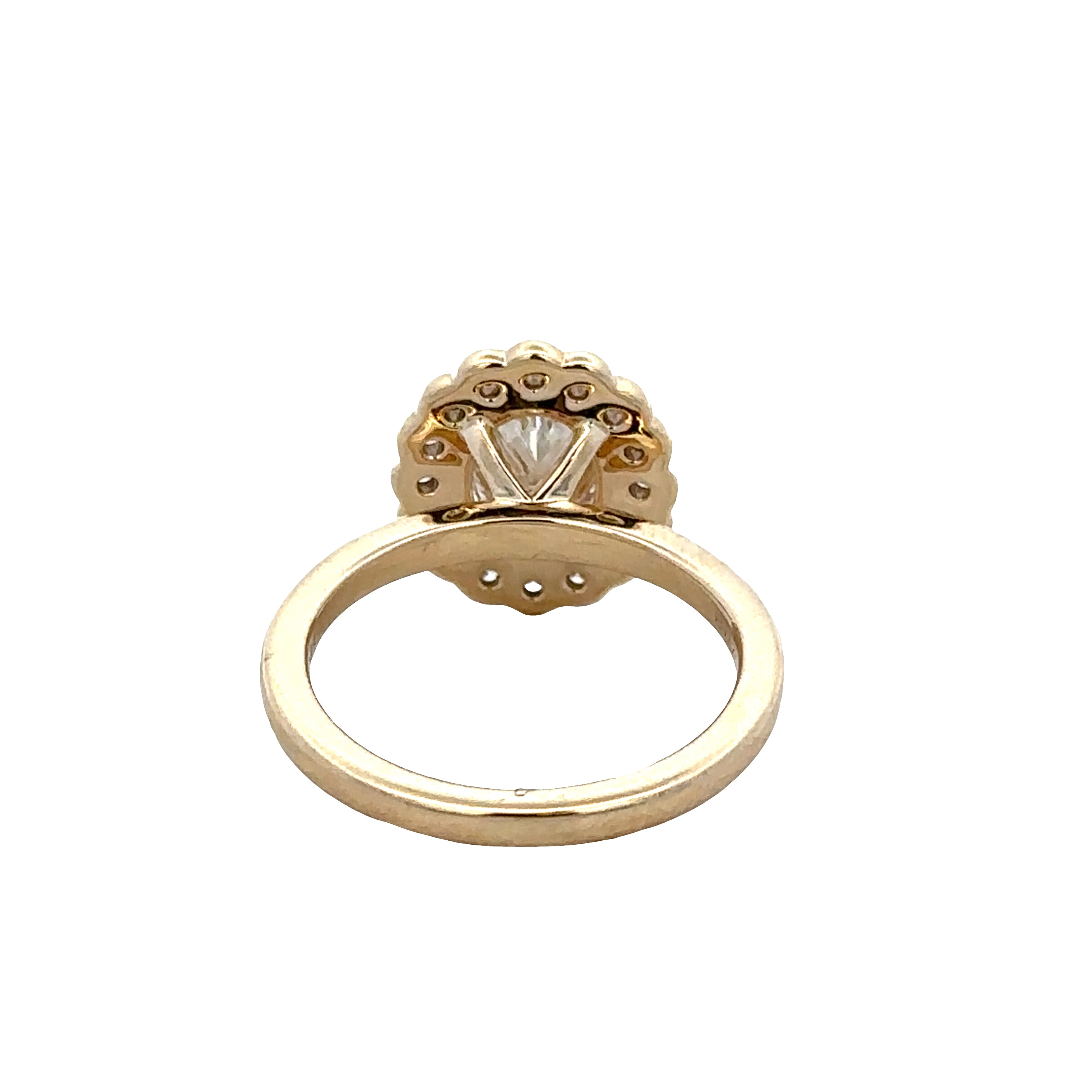 14k Yellow Gold 1.23 Carat Oval Diamond Scalloped Halo Engagement Ring – GIA – Size 6