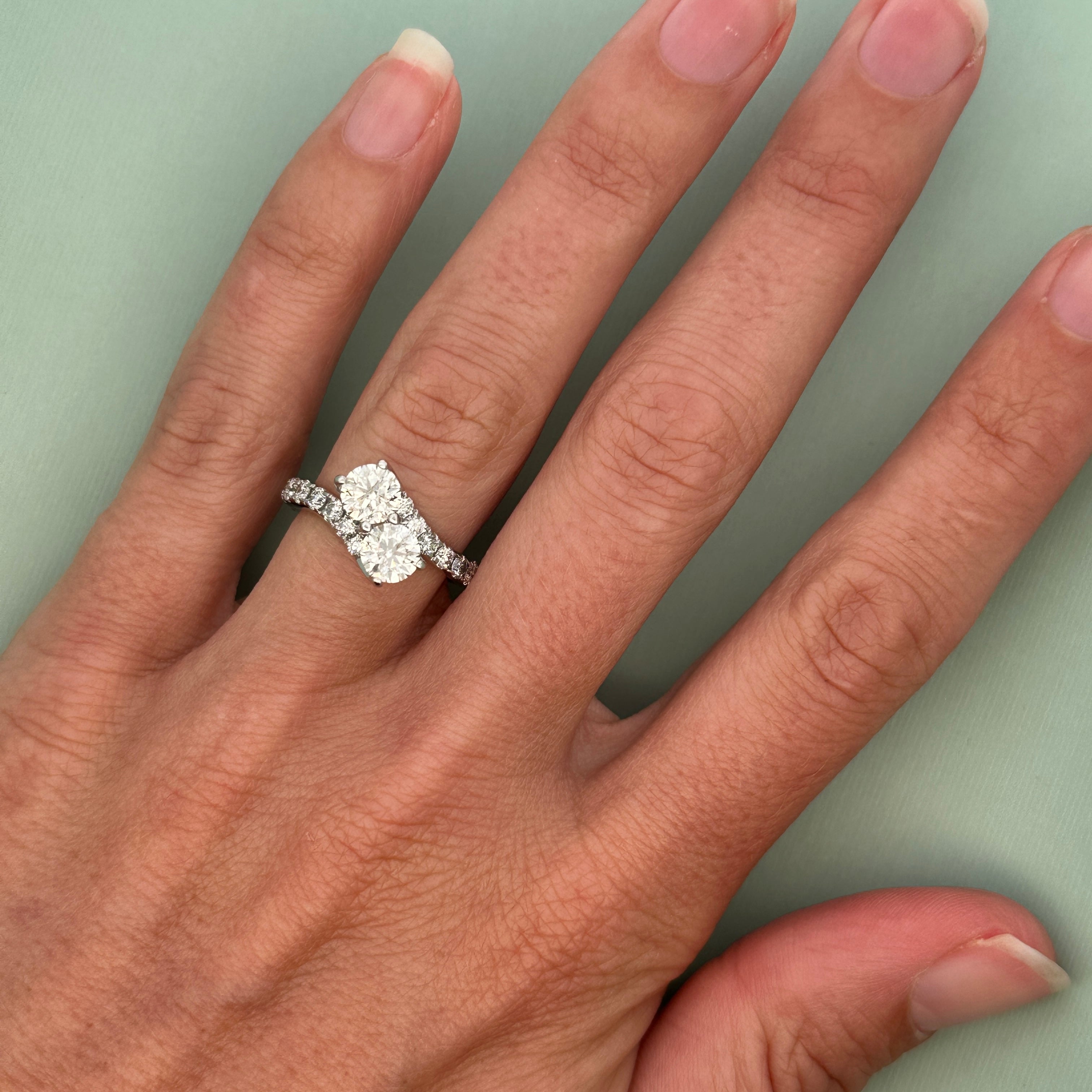 14k White Gold 2.30 CTW Diamond Bypass Ring – Size 6