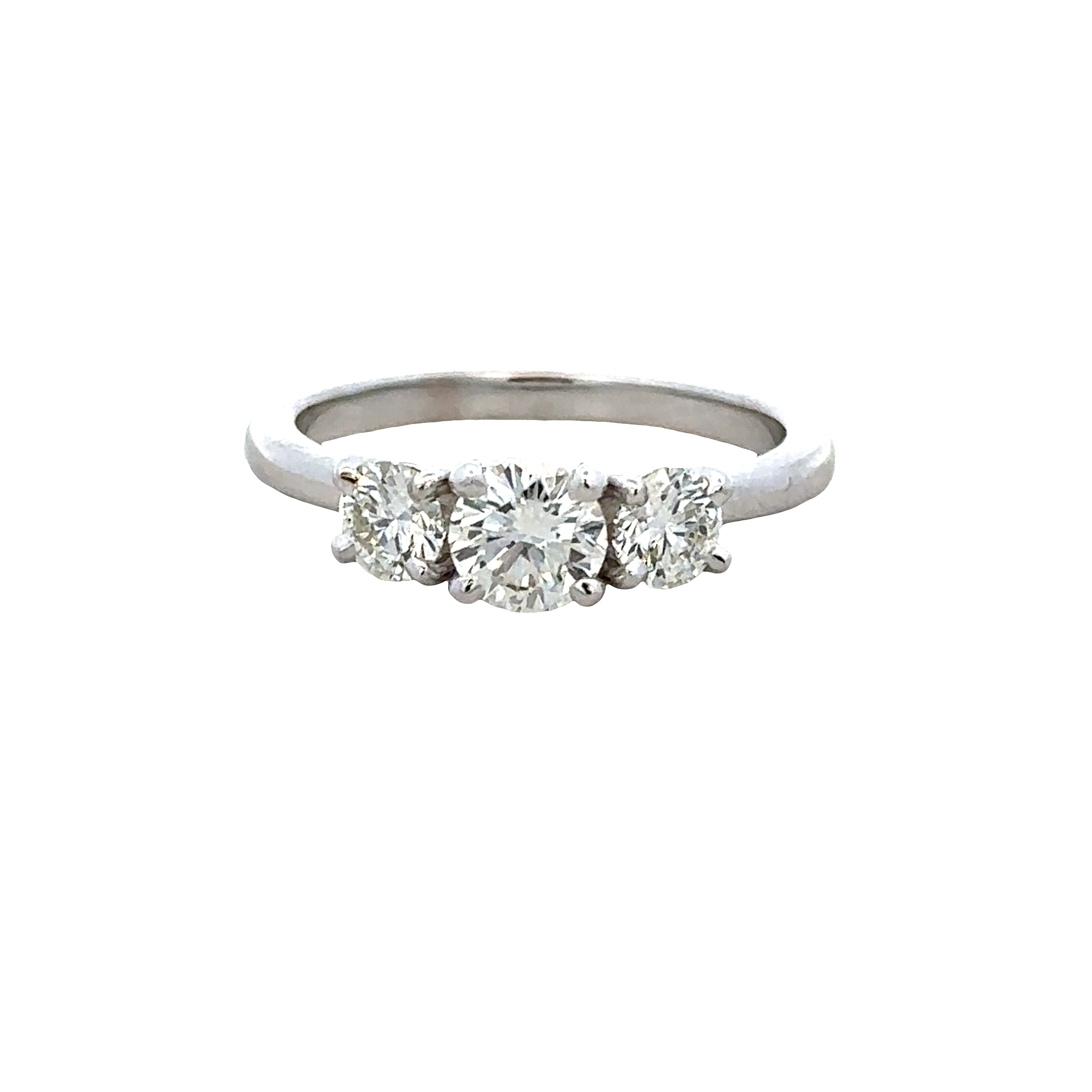 14k White Gold 1.05 CTW Three-Stone Diamond Ring – Size 6.75