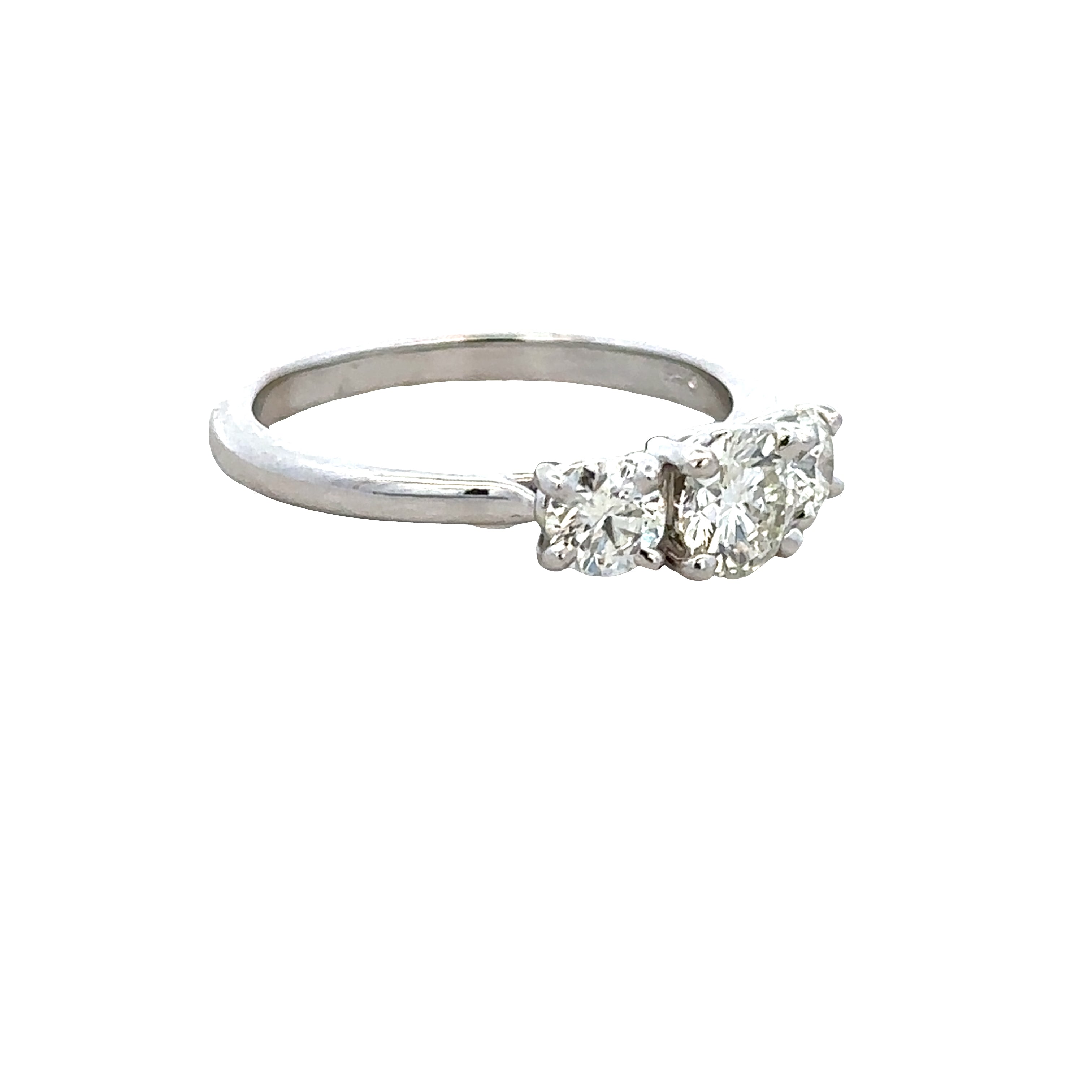 14k White Gold 1.05 CTW Three-Stone Diamond Ring – Size 6.75