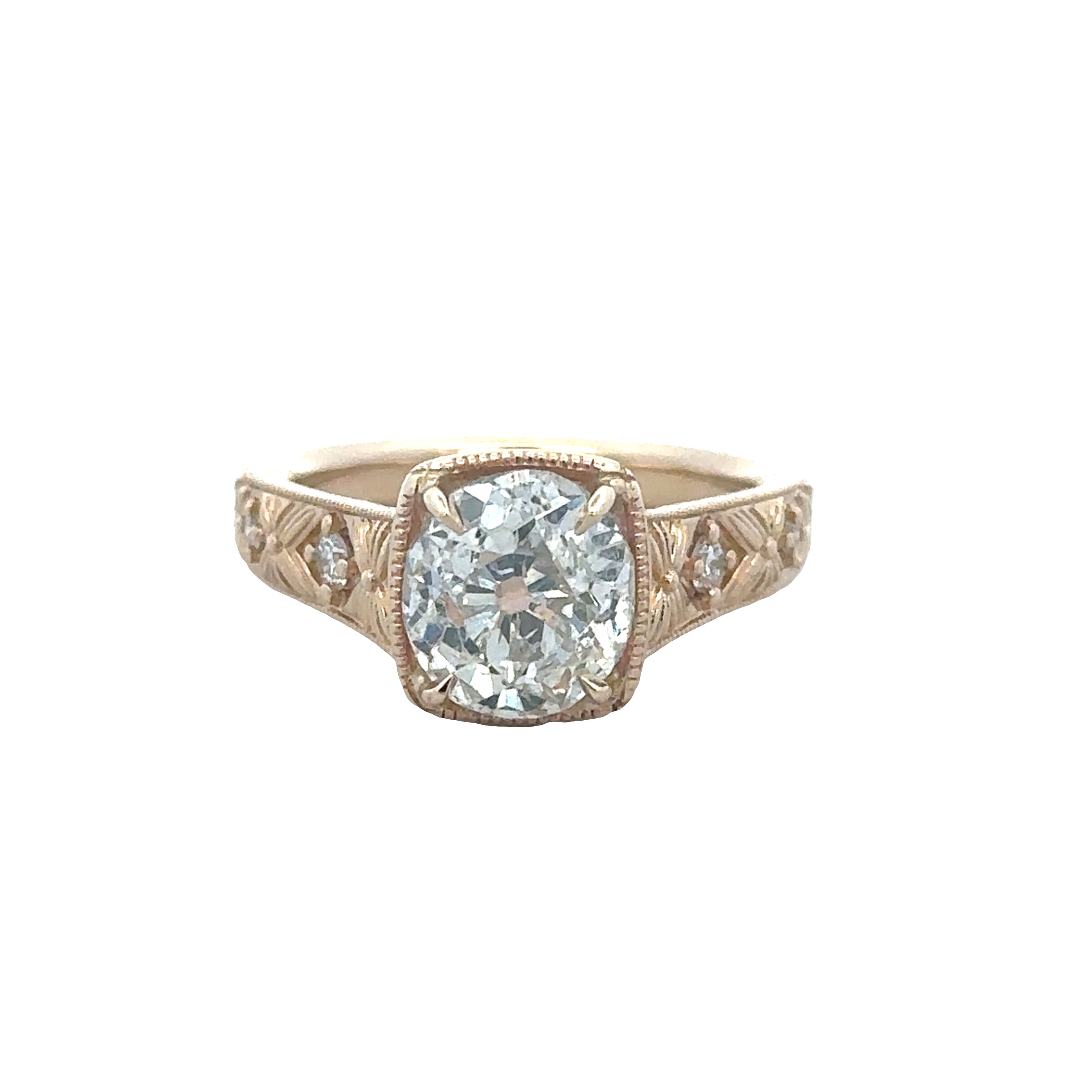 Vintage-Inspired 14k Yellow Gold 2.24 CT Old Mine Cut Diamond Engagement Ring – Size 6