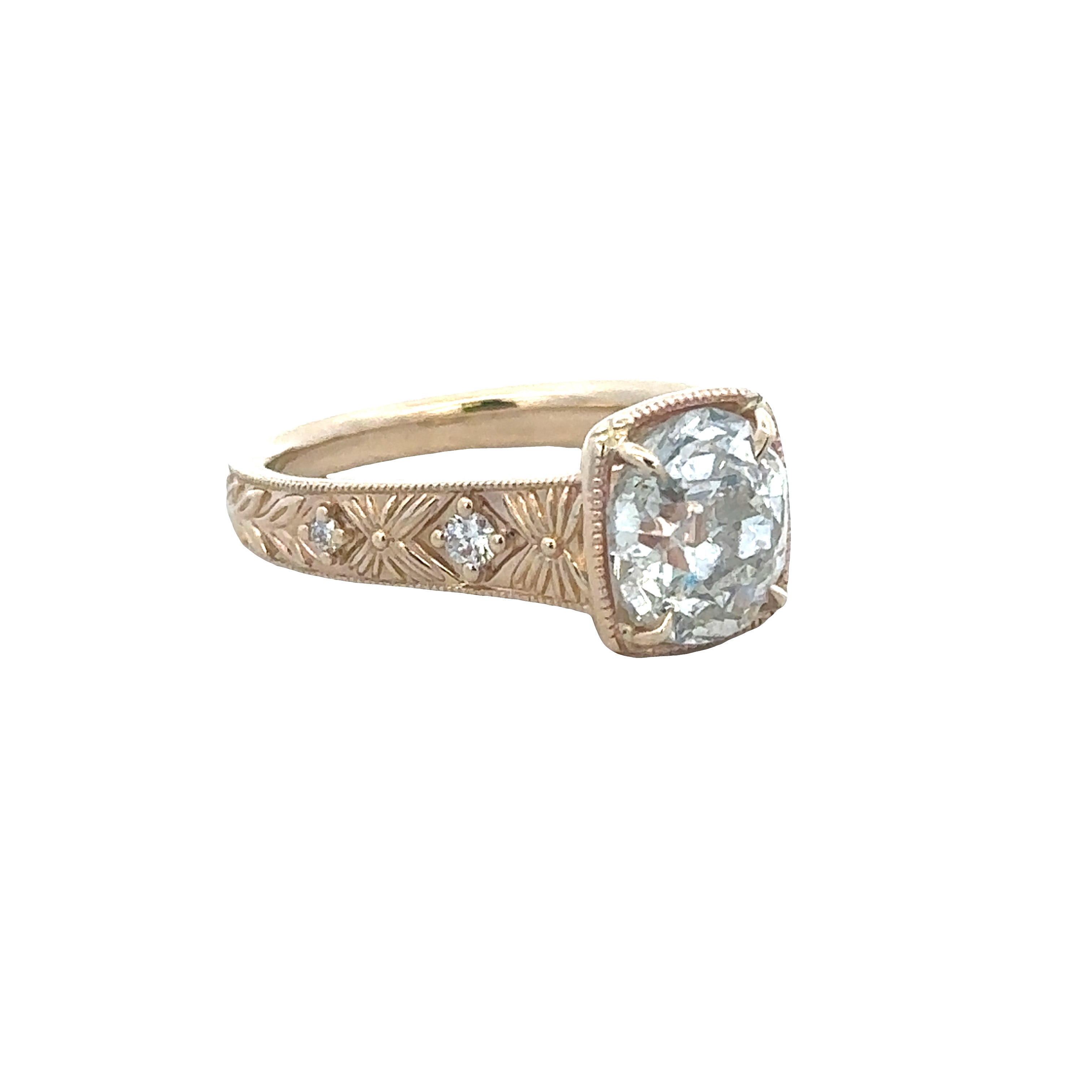 Vintage-Inspired 14k Yellow Gold 2.24 CT Old Mine Cut Diamond Engagement Ring – Size 6