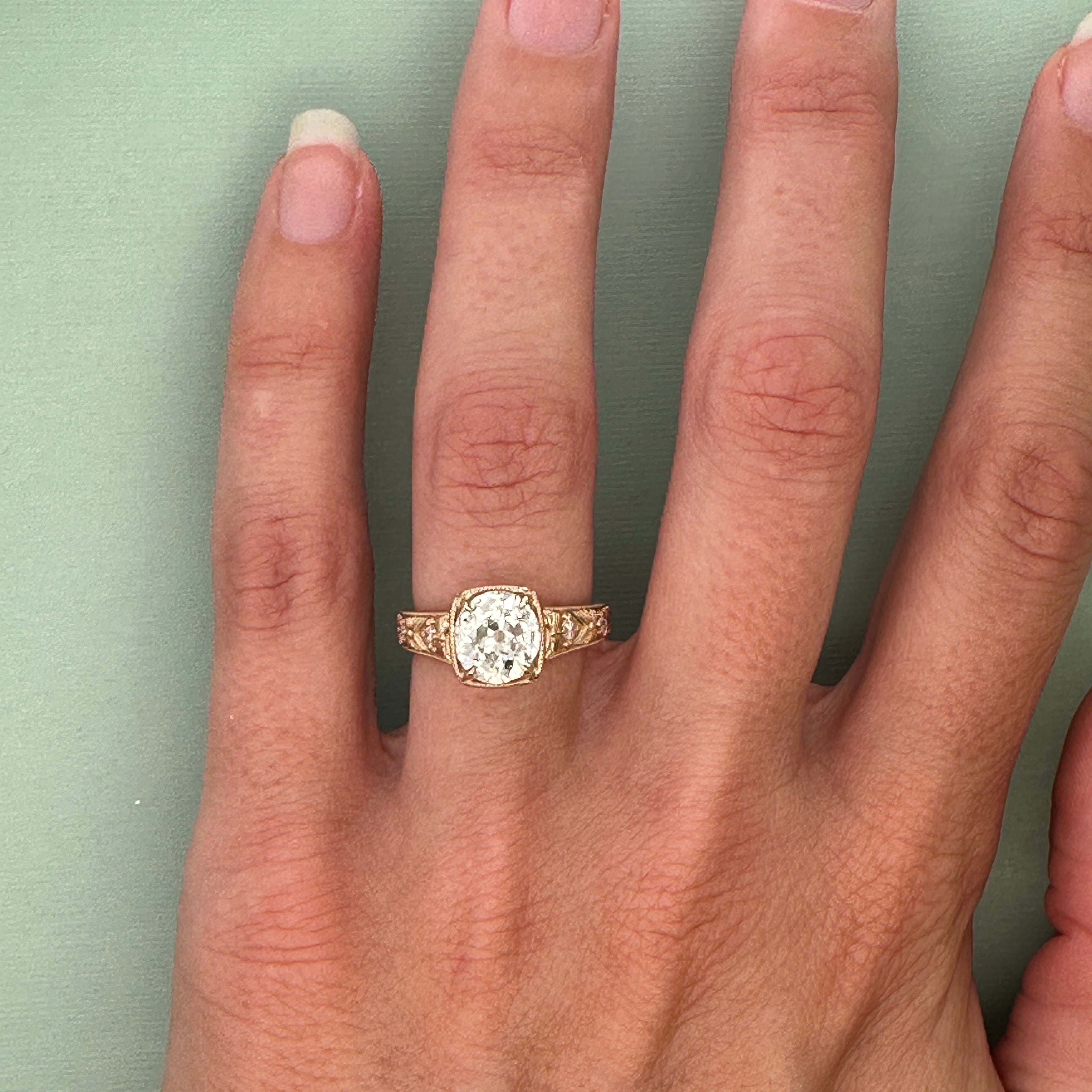 Vintage-Inspired 14k Yellow Gold 2.24 CT Old Mine Cut Diamond Engagement Ring – Size 6
