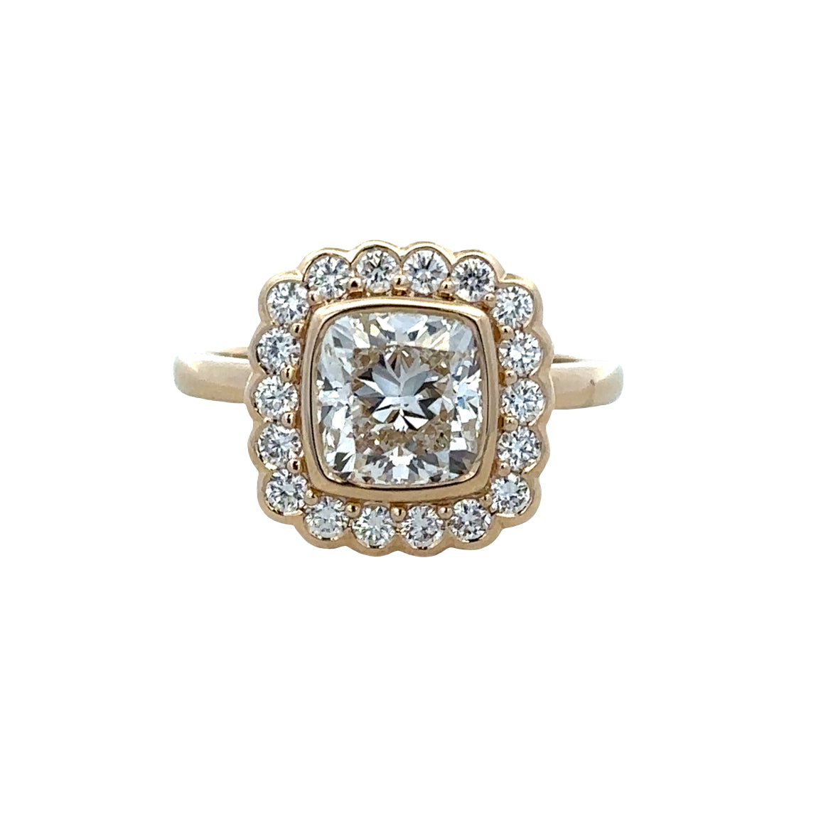 14k Yellow Gold GIA Cushion Cut Diamond Halo Ring – Size 6