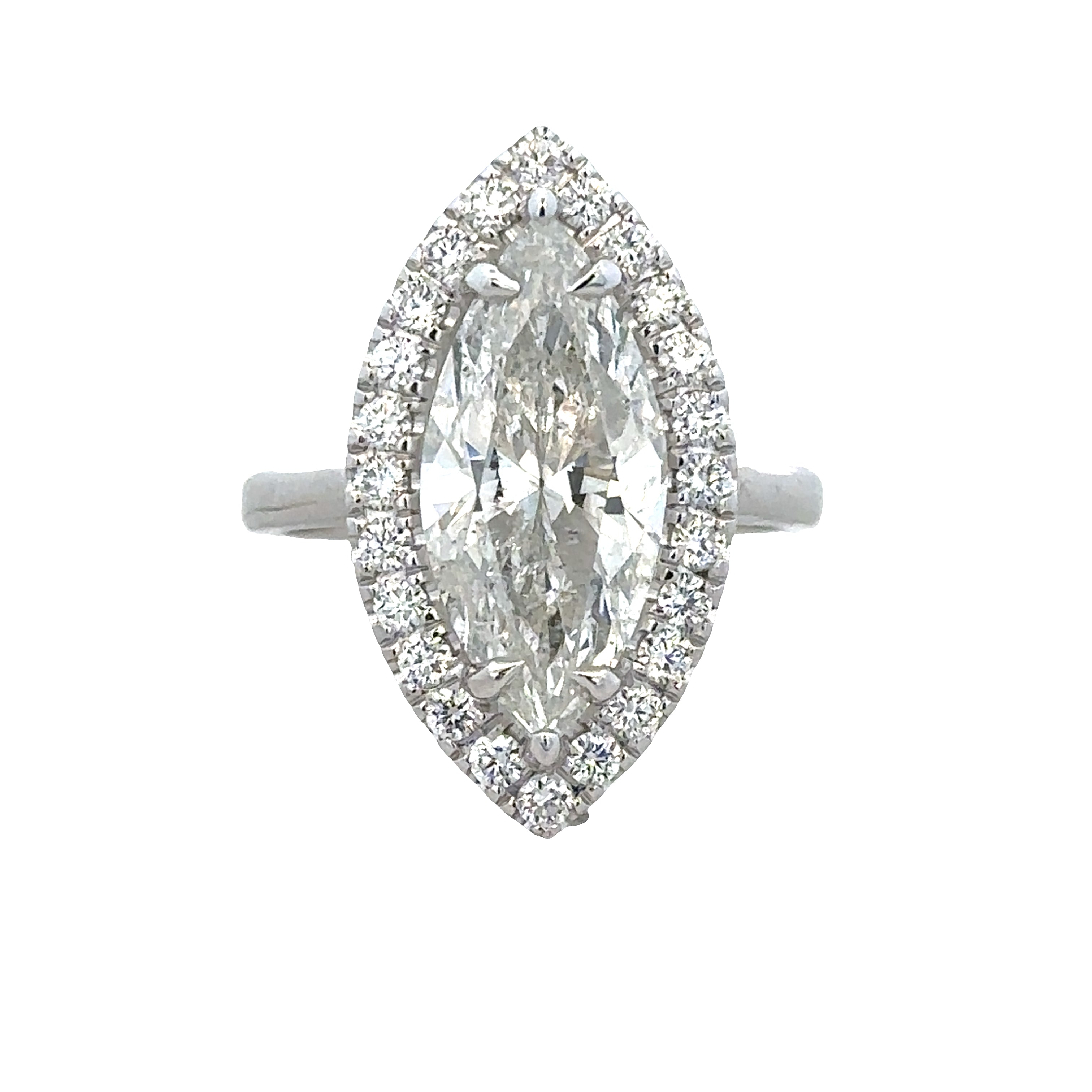 14k White Gold & Platinum 4.10 CT Marquise Diamond Halo Ring – Size 6.25