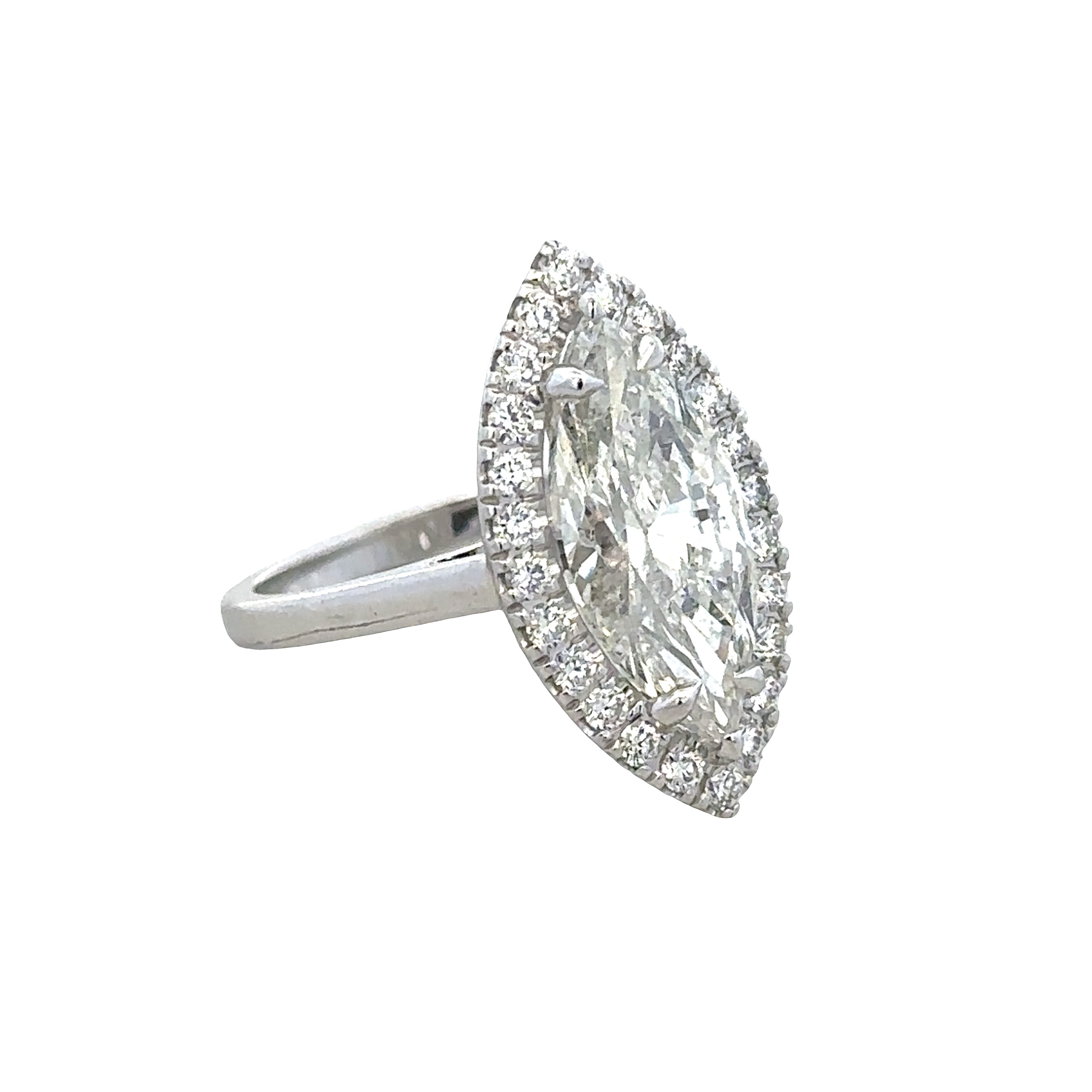 14k White Gold & Platinum 4.10 CT Marquise Diamond Halo Ring – Size 6.25