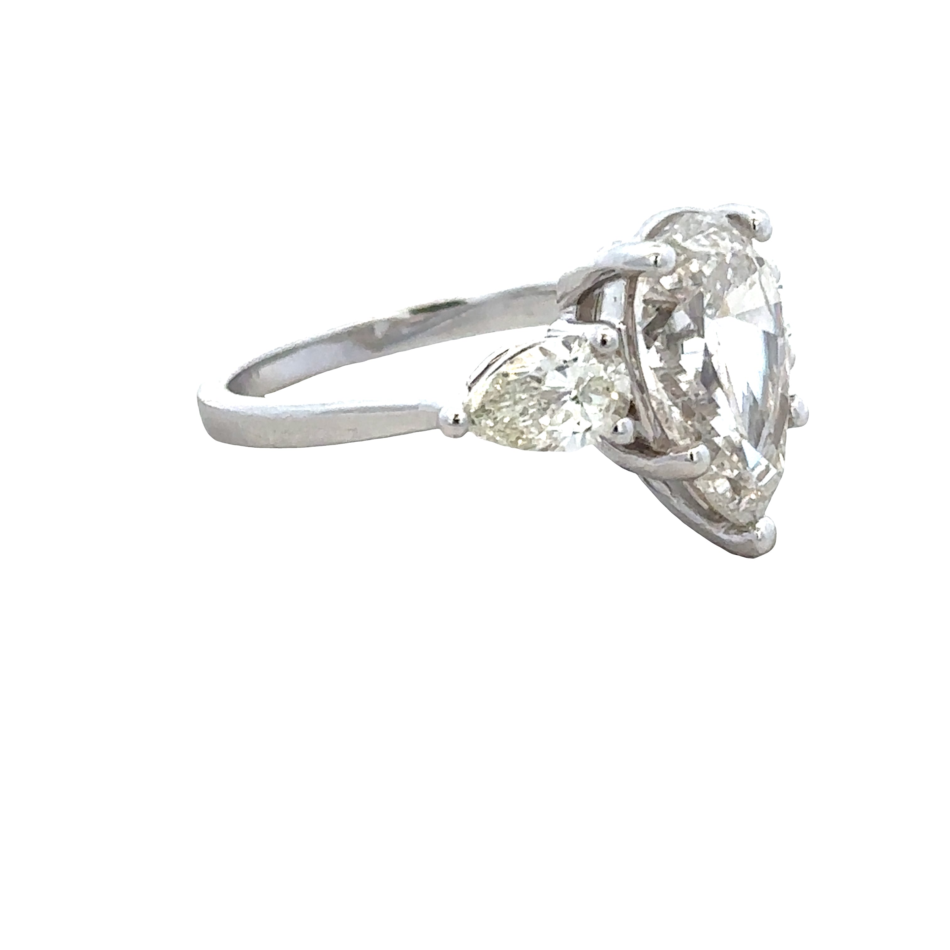18k White Gold 3.86 CTW Pear Shaped Diamond Three-Stone Engagement Ring – Size 6.5