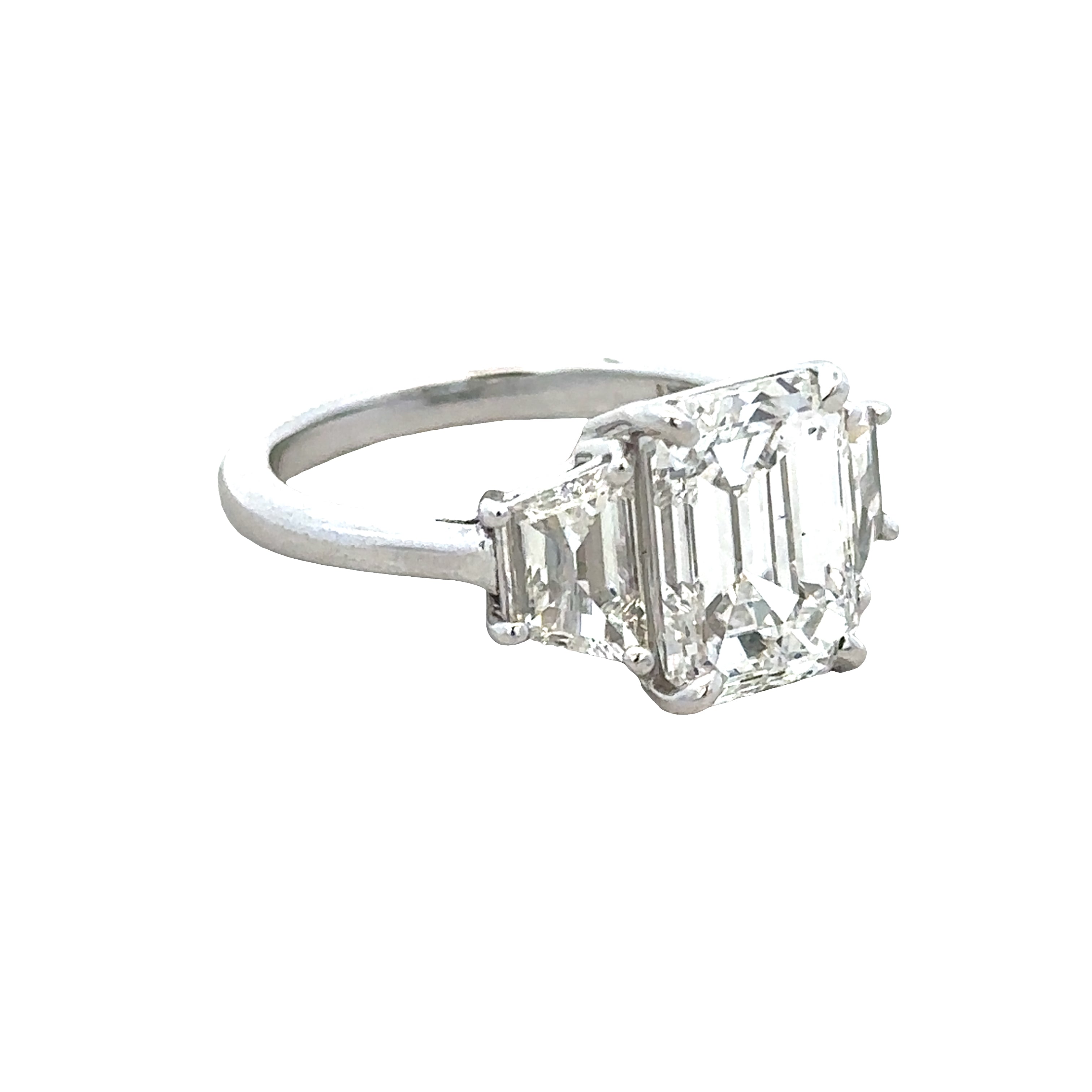 Platinum 5.06 CTW Emerald Cut & Trapezoid Diamond Three-Stone Ring