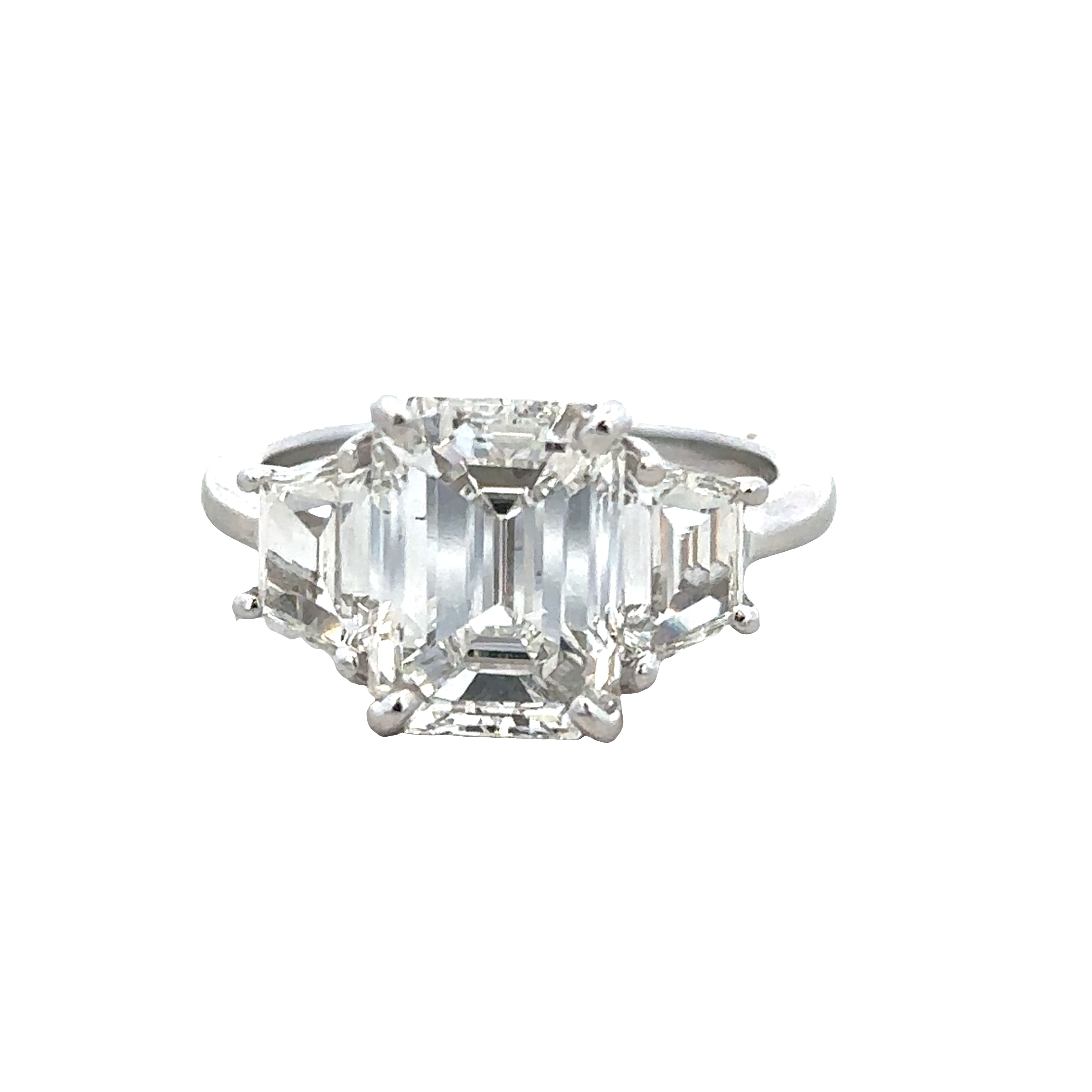 Platinum 5.06 CTW Emerald Cut & Trapezoid Diamond Three-Stone Ring