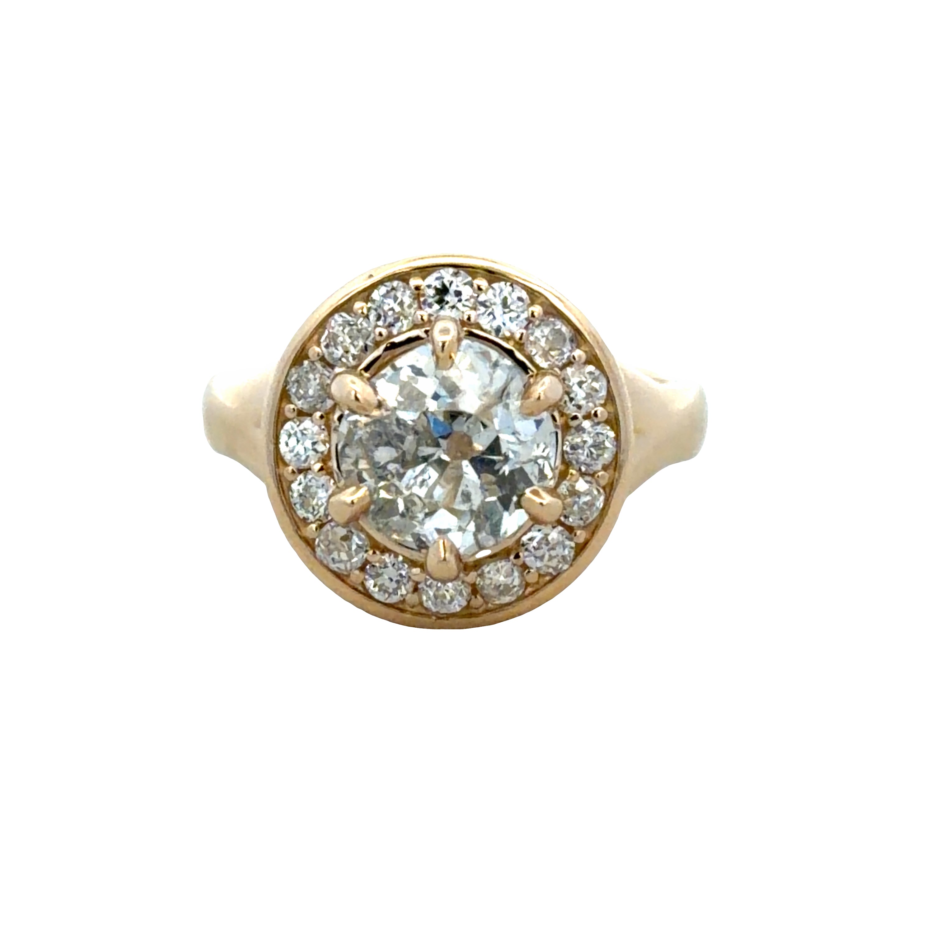 Newly Made 14k Yellow Gold 2.01 CT Old Mine Cut Diamond Halo Ring – Size 6.5