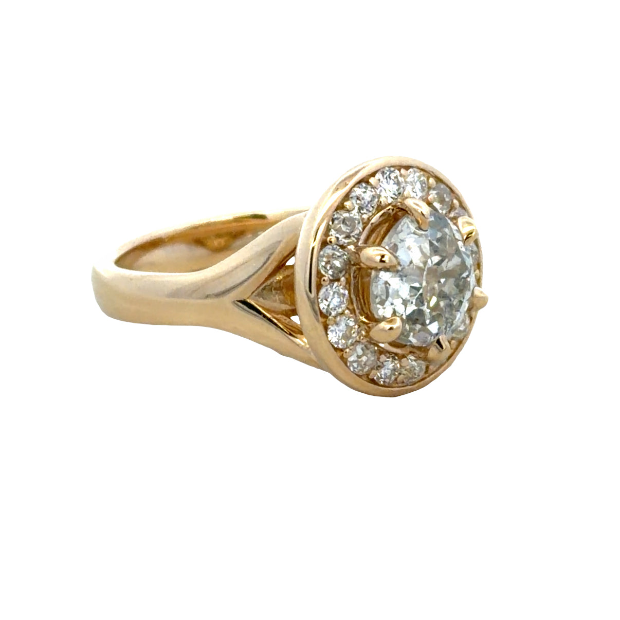 Newly Made 14k Yellow Gold 2.01 CT Old Mine Cut Diamond Halo Ring – Size 6.5