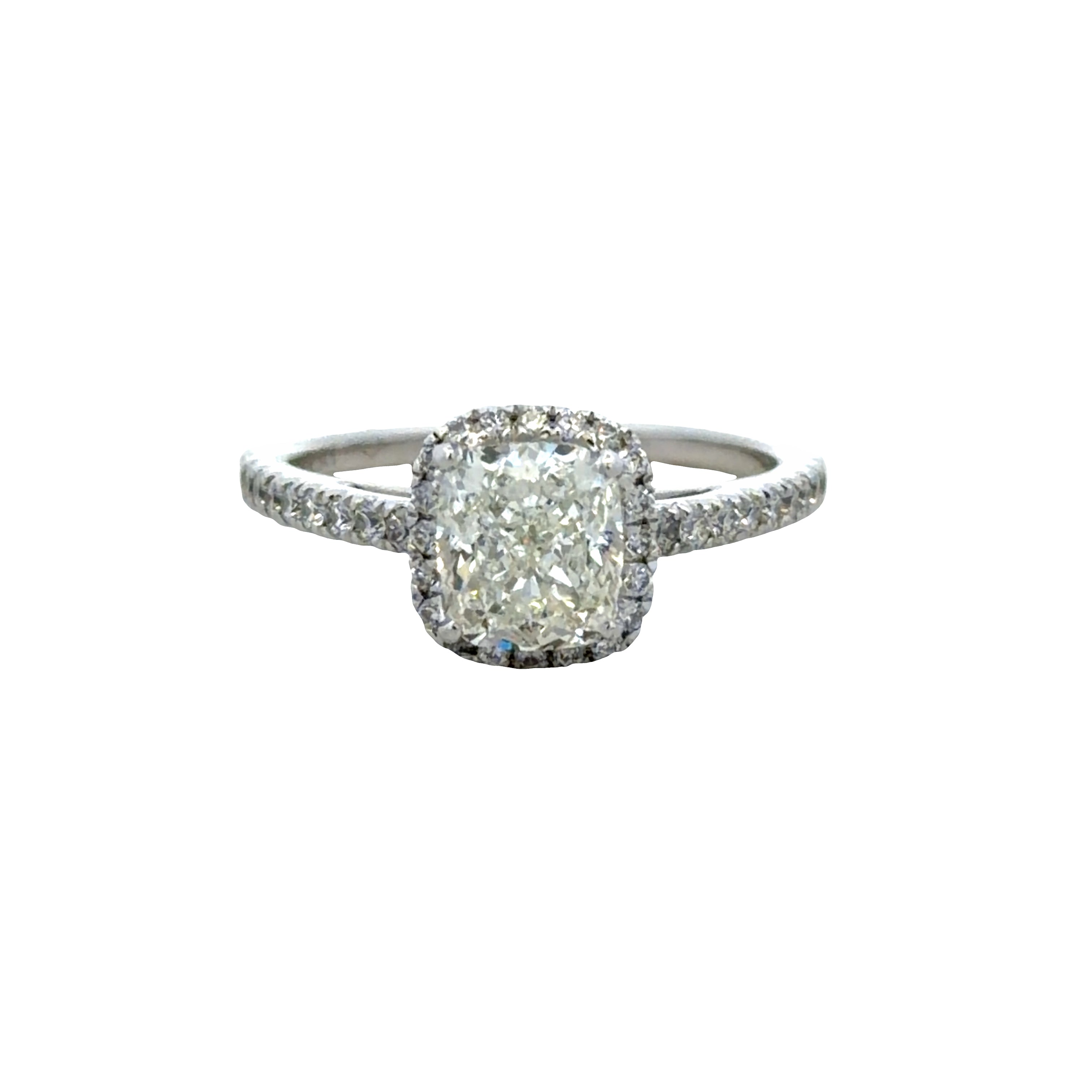 Platinum GIA 1.71 CT Cushion Cut Diamond Halo Engagement Ring – Size 7.5