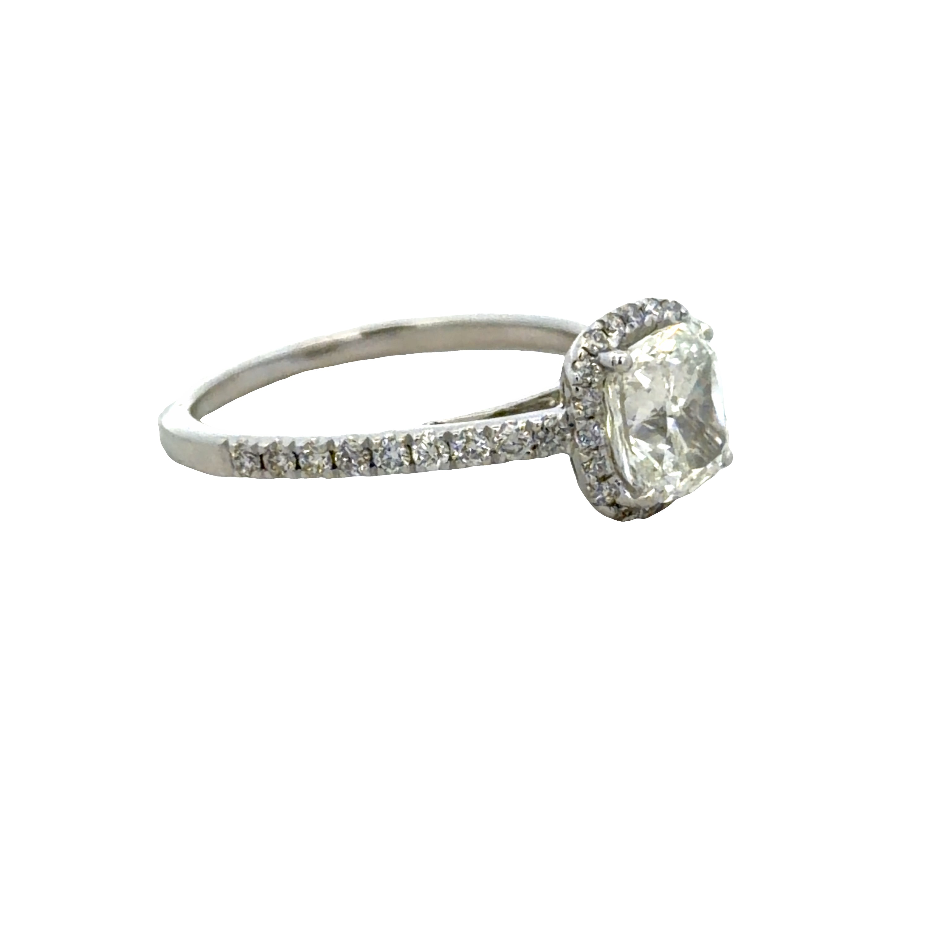 Platinum GIA 1.71 CT Cushion Cut Diamond Halo Engagement Ring – Size 7.5