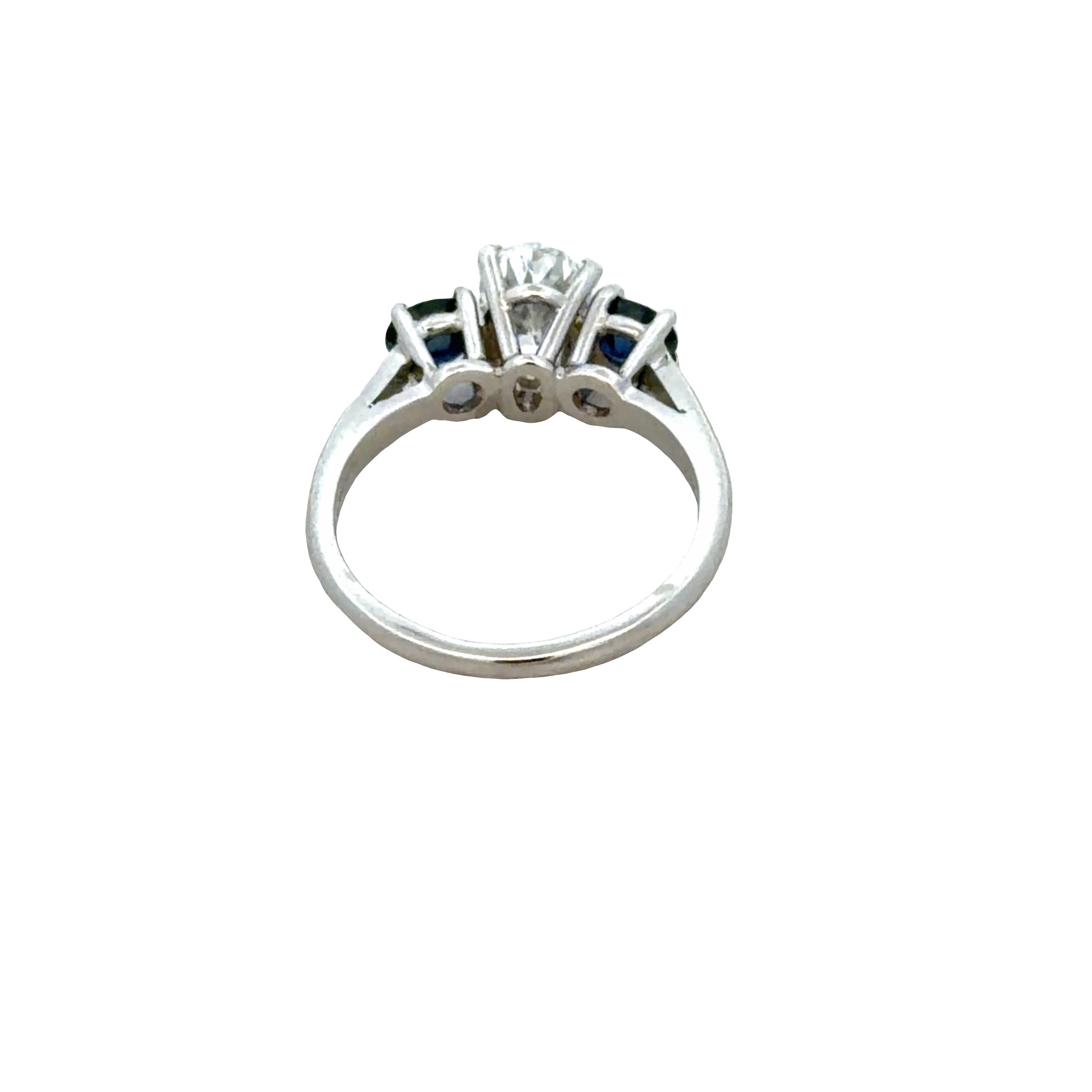 Platinum Oval Cut Diamond & Sapphire Three-Stone Engagement Ring – Size 5.75