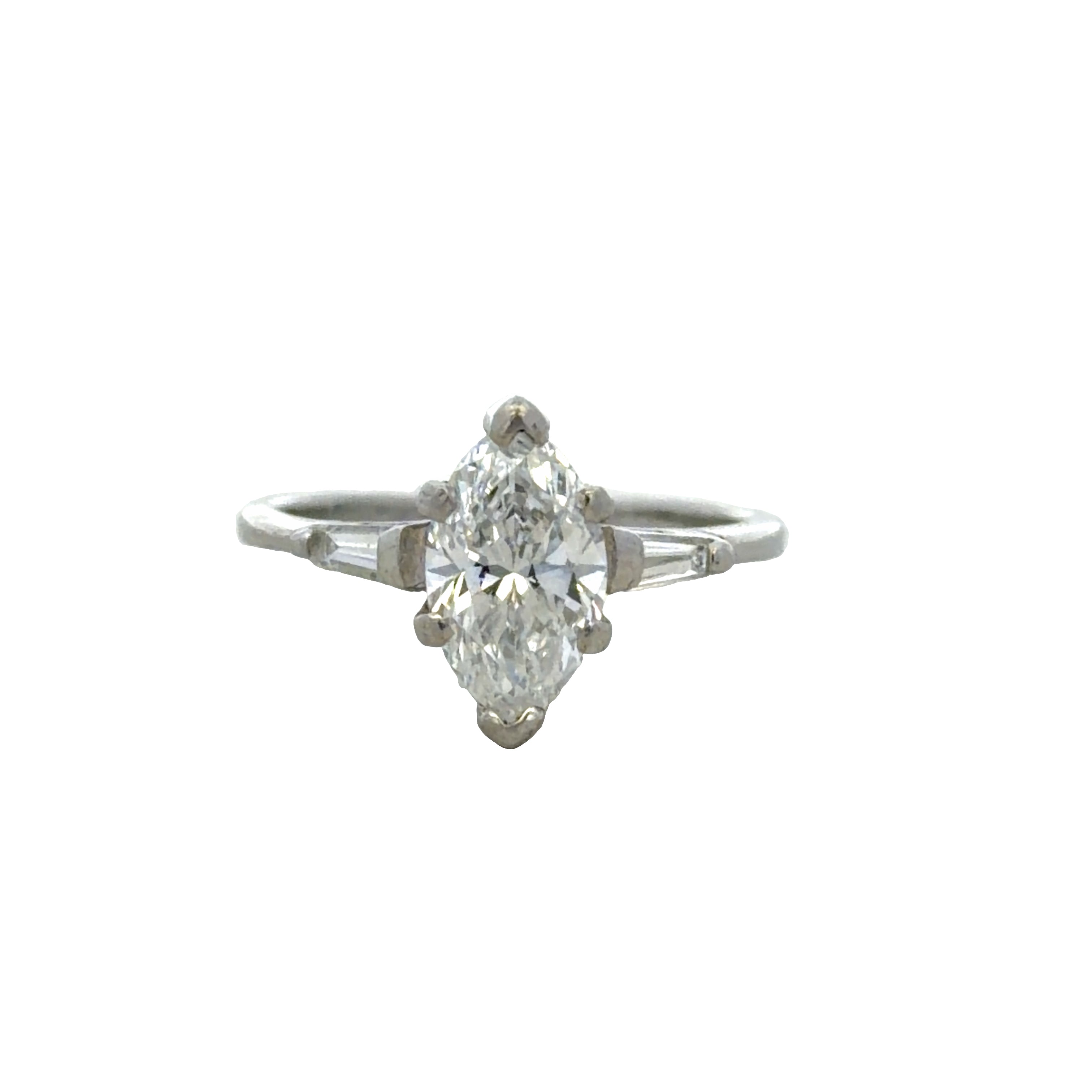 Platinum GIA 1.49 CT Marquise Cut Diamond Three-Stone Engagement Ring – Size 4.5