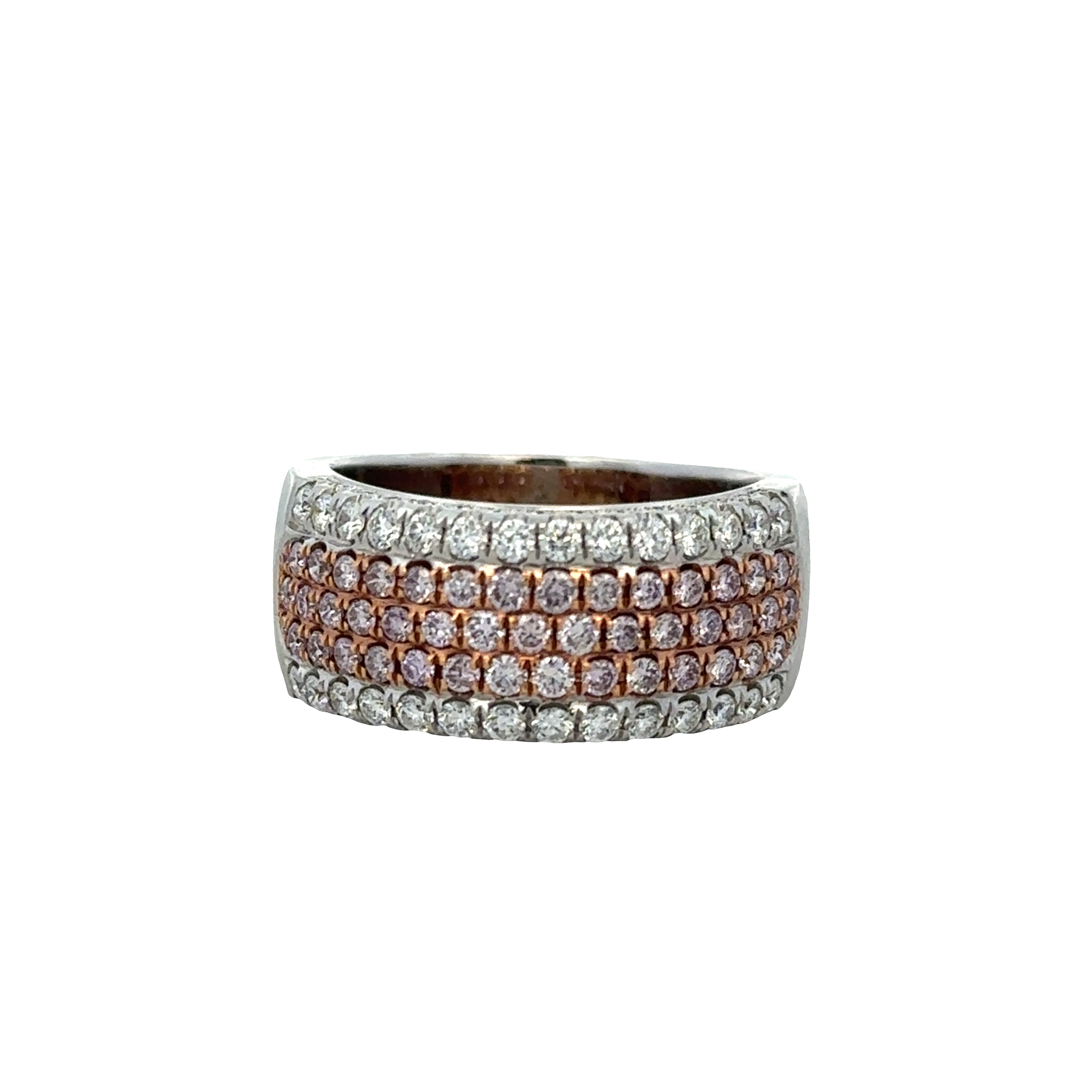 18k White & Rose Gold Pink & White Diamond Wide Band – 9.2mm