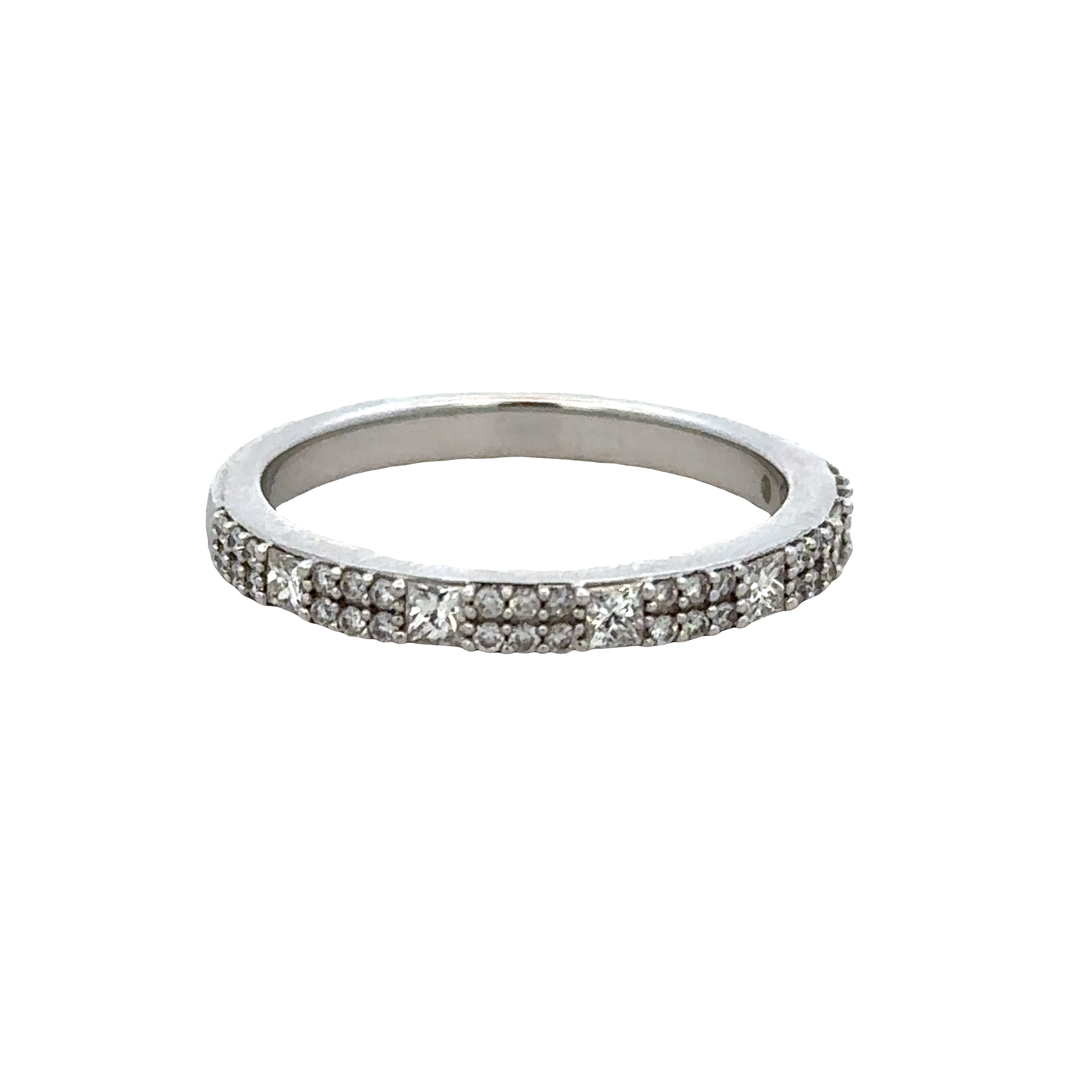 14k White Gold 0.37 Carat Princess & Round Diamond Band – Size 6