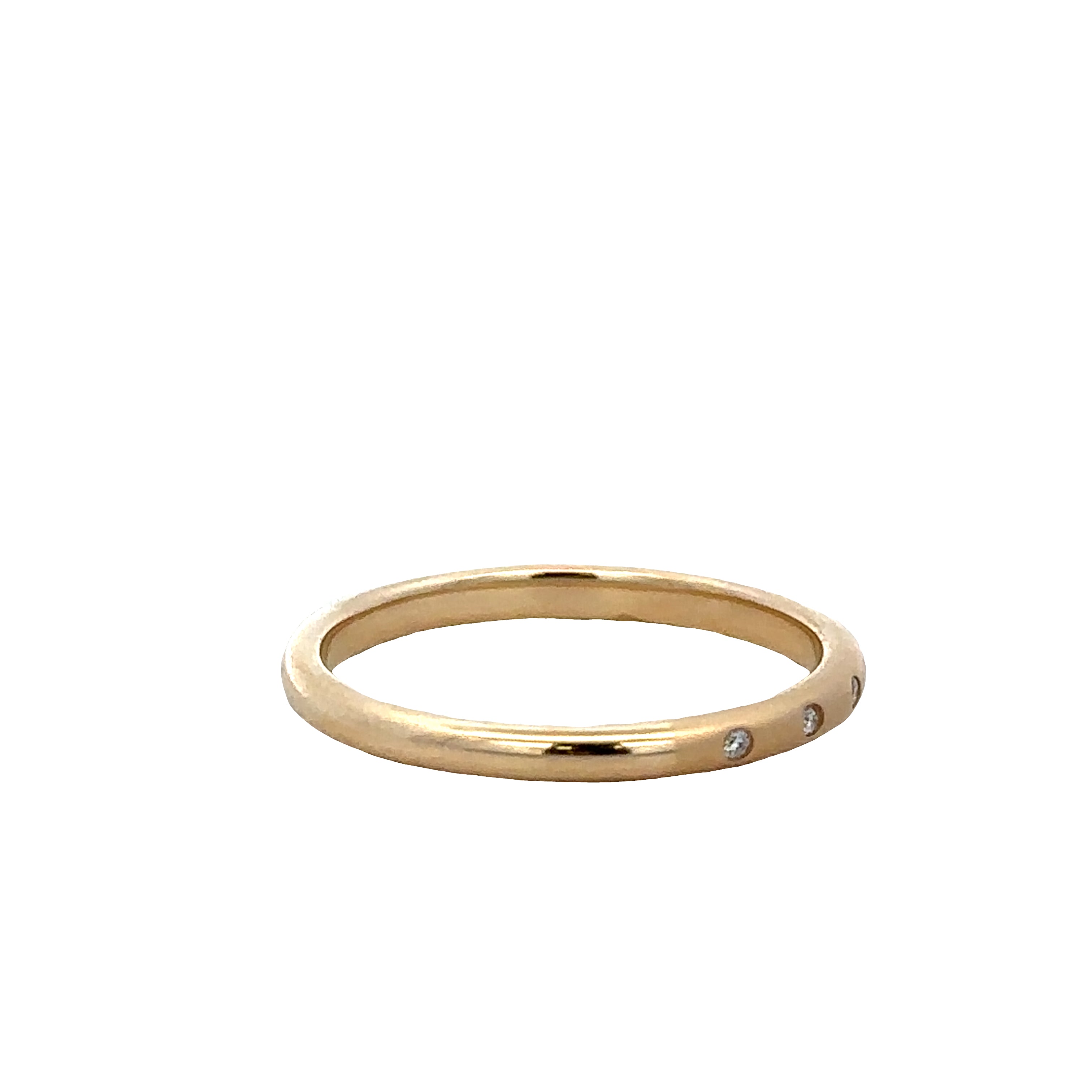 Brushed 14k Yellow Gold Band with Flush Set Round Brilliant Cut Diamonds – Size 6