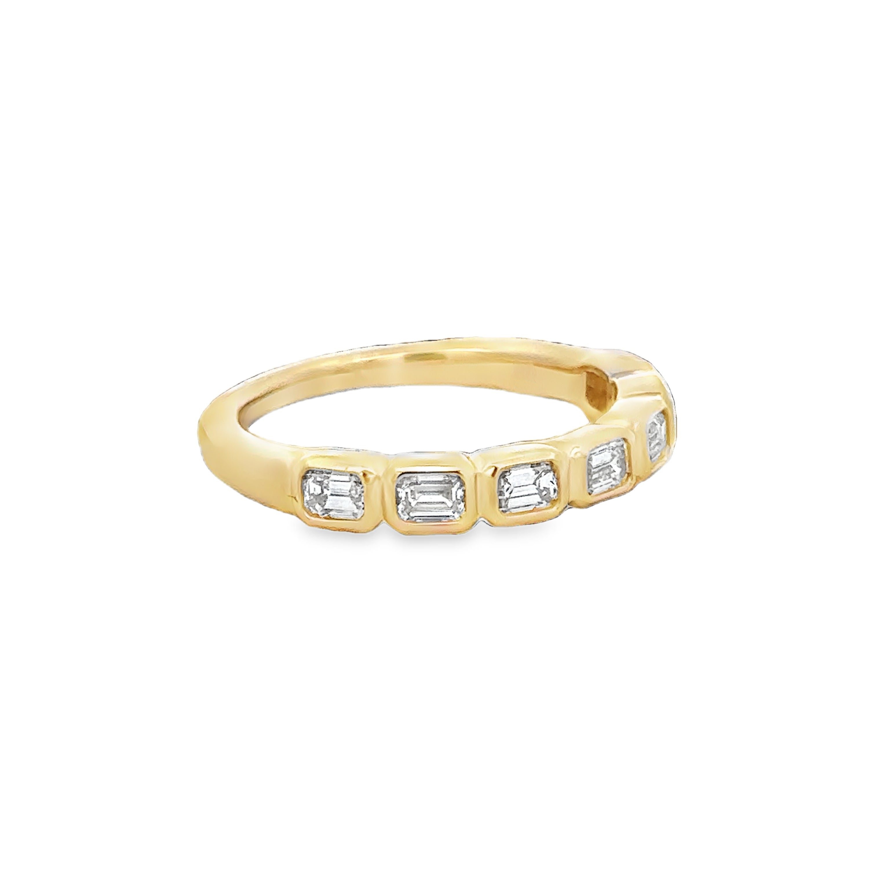 Bezel Set Emerald Cut Diamond Band in Yellow Gold