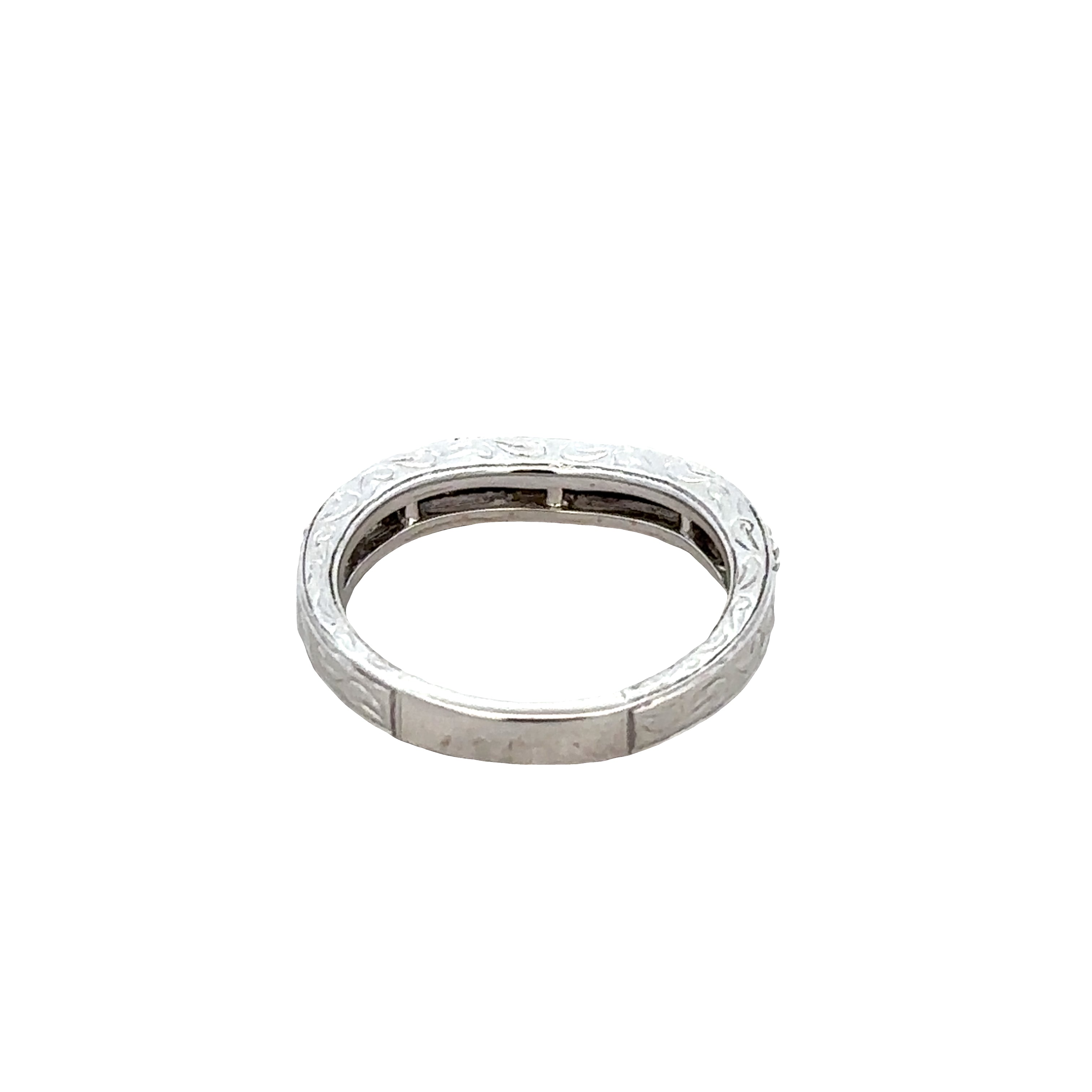 14k White Gold Diamond Contoured Wedding Band with Milgrain Detail