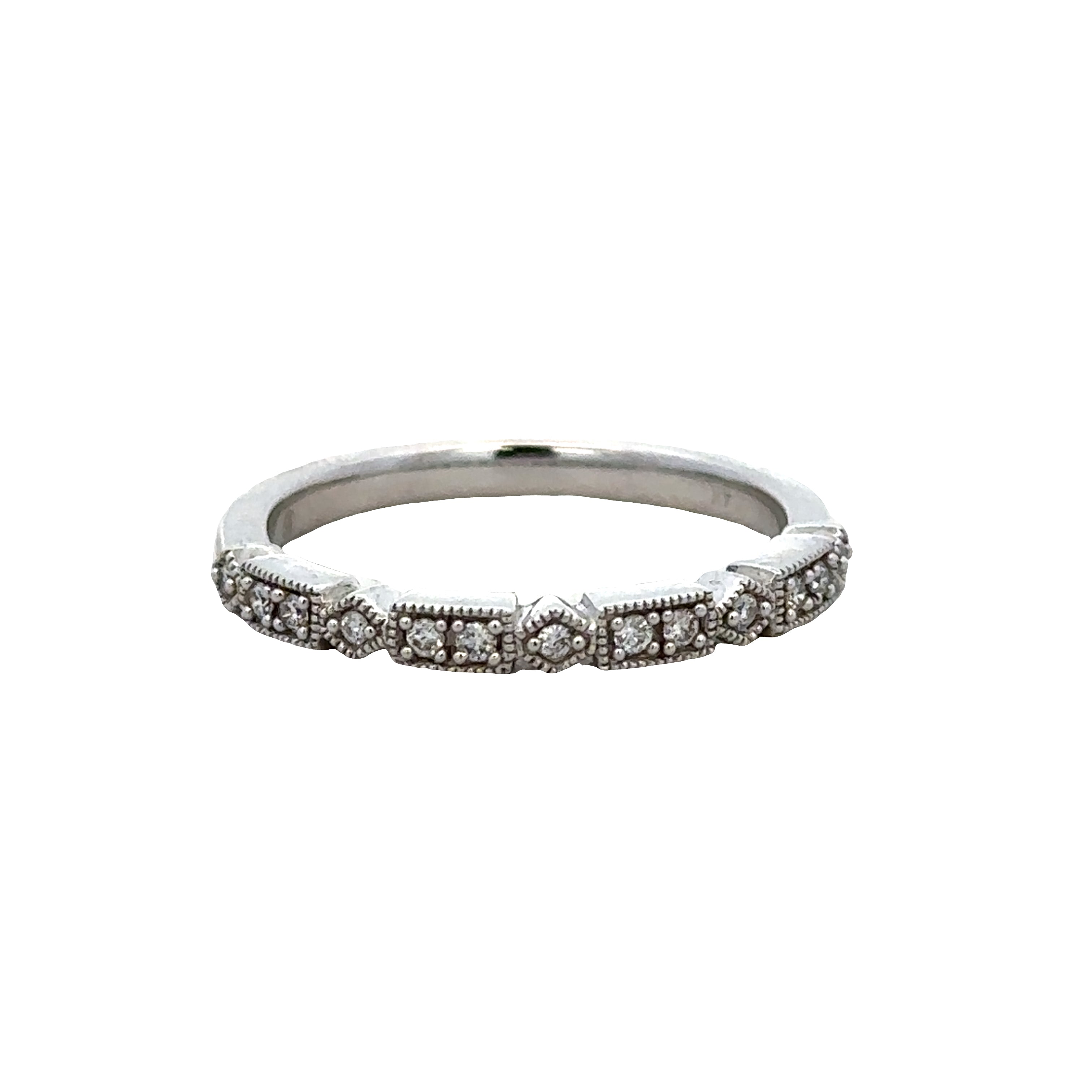 14k White Gold 0.10 Carat Diamond Band with Milgrain Detail – Size 6