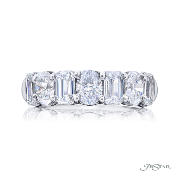 JB Star Platinum Emerald and Oval Cut Diamond Band Ring