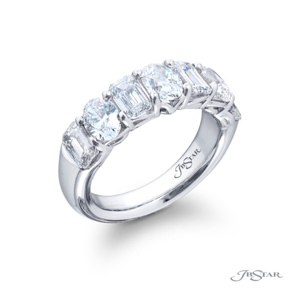 JB Star Platinum Emerald and Oval Cut Diamond Band Ring