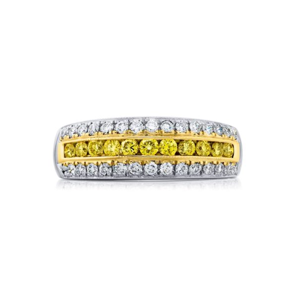 18k Yellow Gold & Platinum Fancy Yellow Diamond Band – Size 6.25