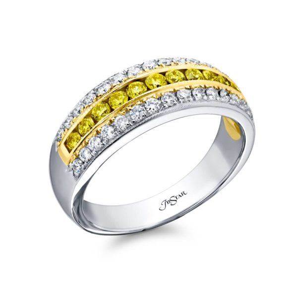 18k Yellow Gold & Platinum Fancy Yellow Diamond Band – Size 6.25