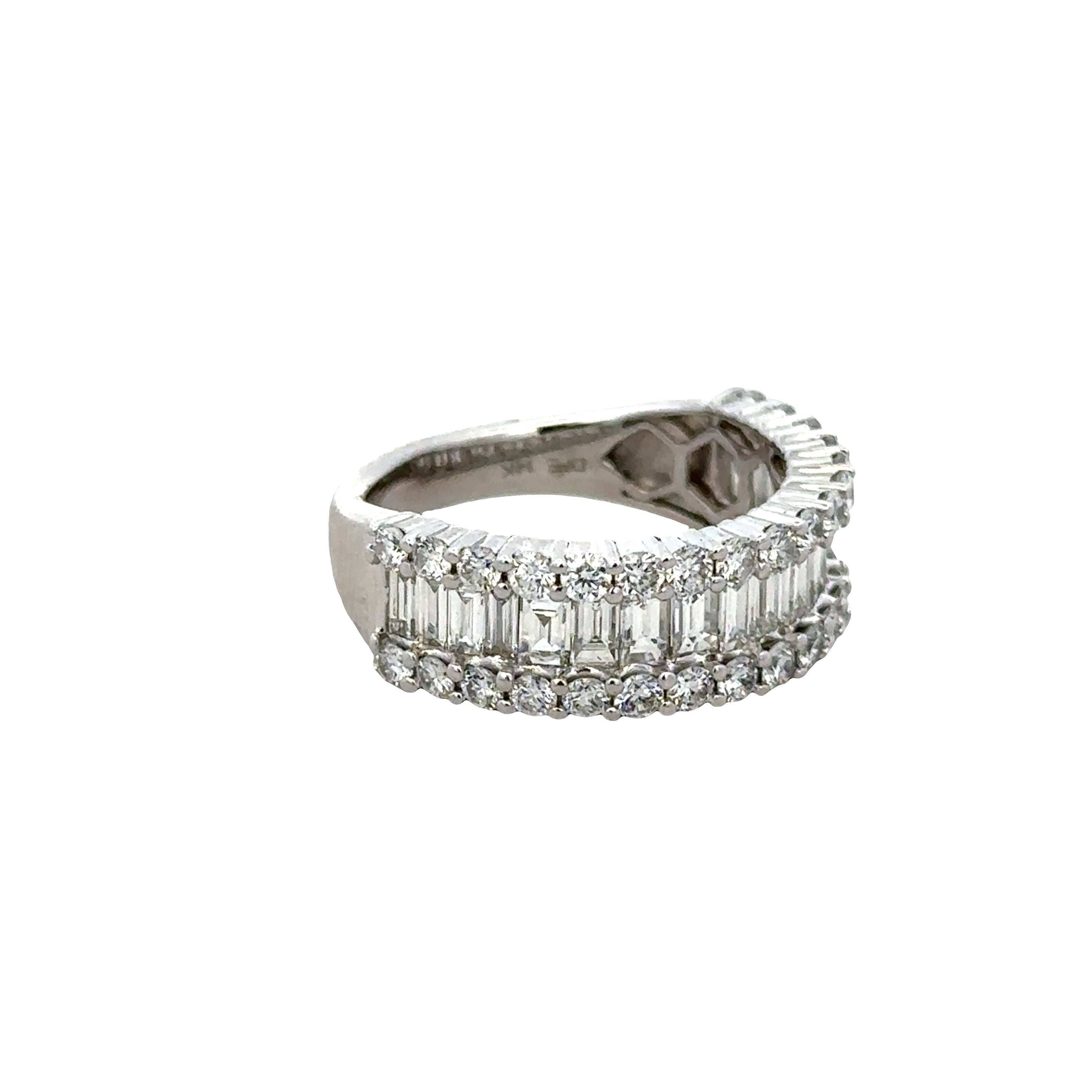 14k White Gold Diamond Baguette & Round Band – Size 6.75