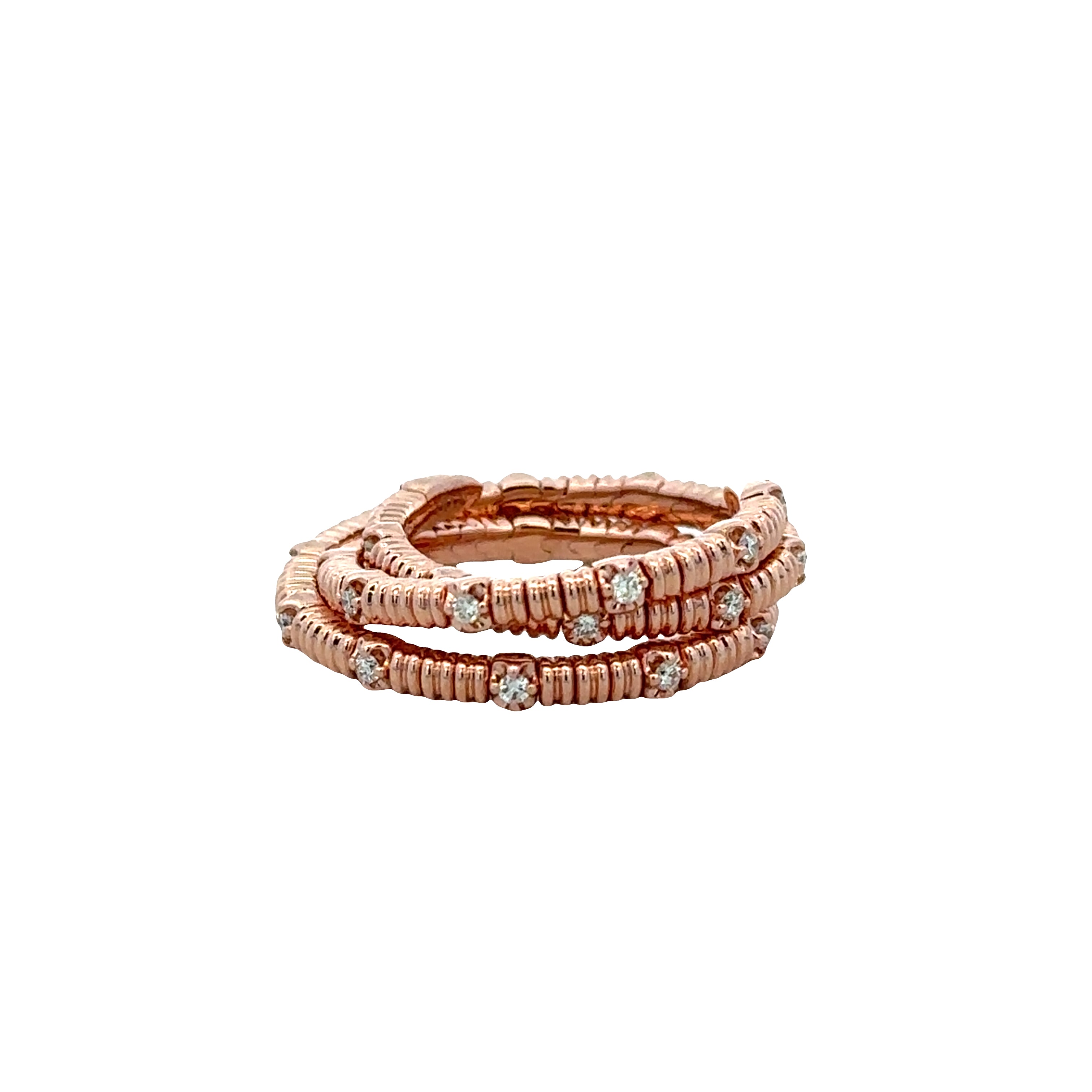 14k Rose Gold Diamond Flexible Coiled Band – Size 6.5–8.5