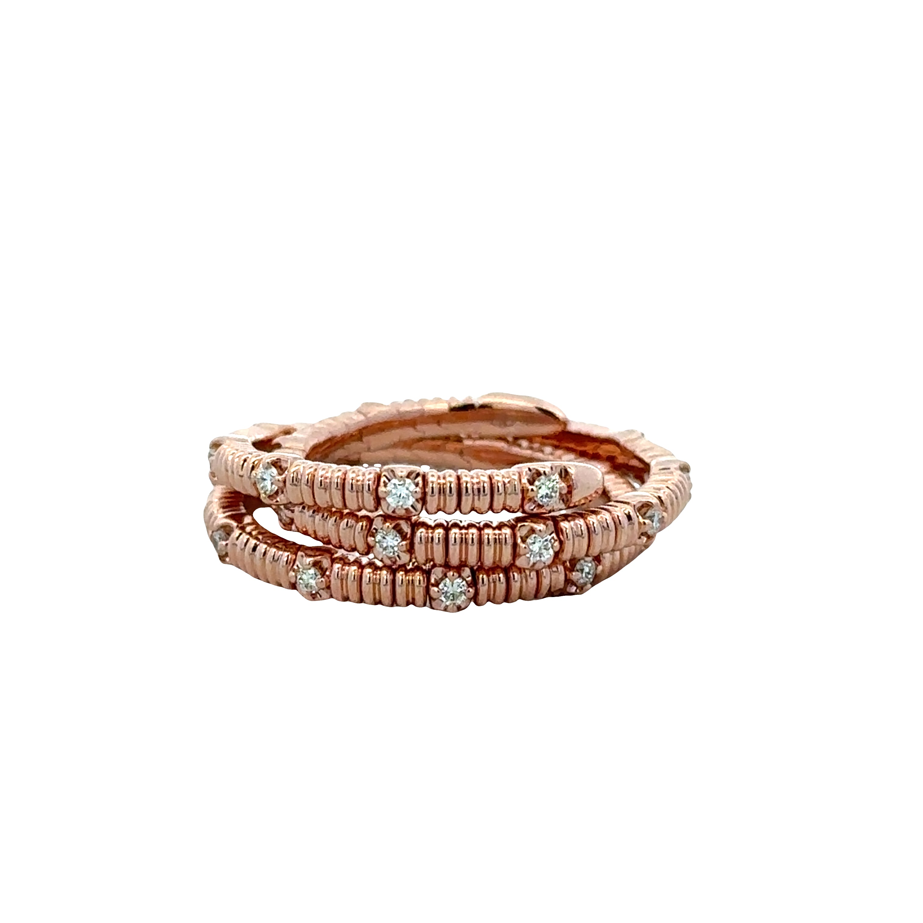 14k Rose Gold Diamond Flexible Coiled Band – Size 6.5–8.5