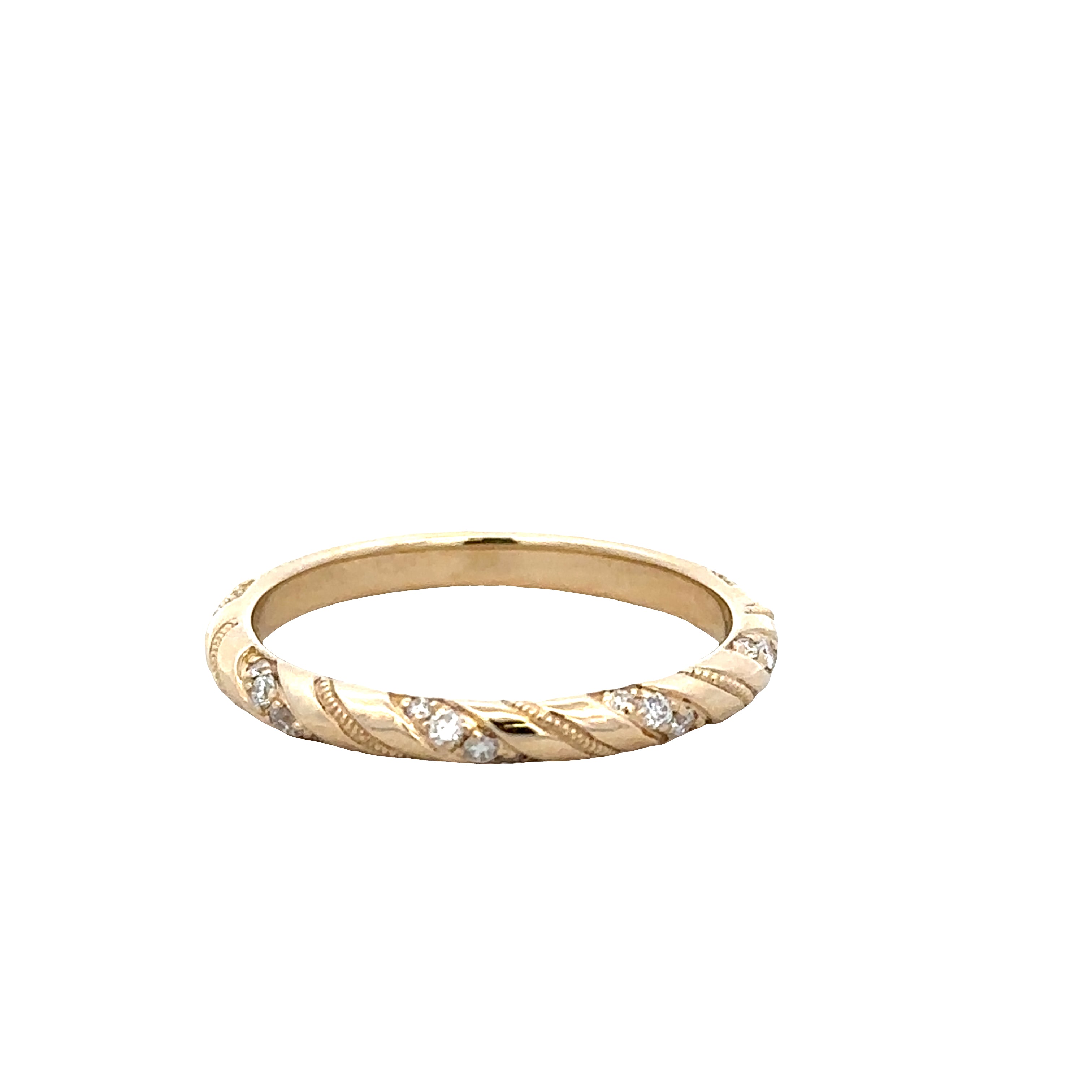 14k Yellow Gold Diamond Textured Wedding Band – Size 6