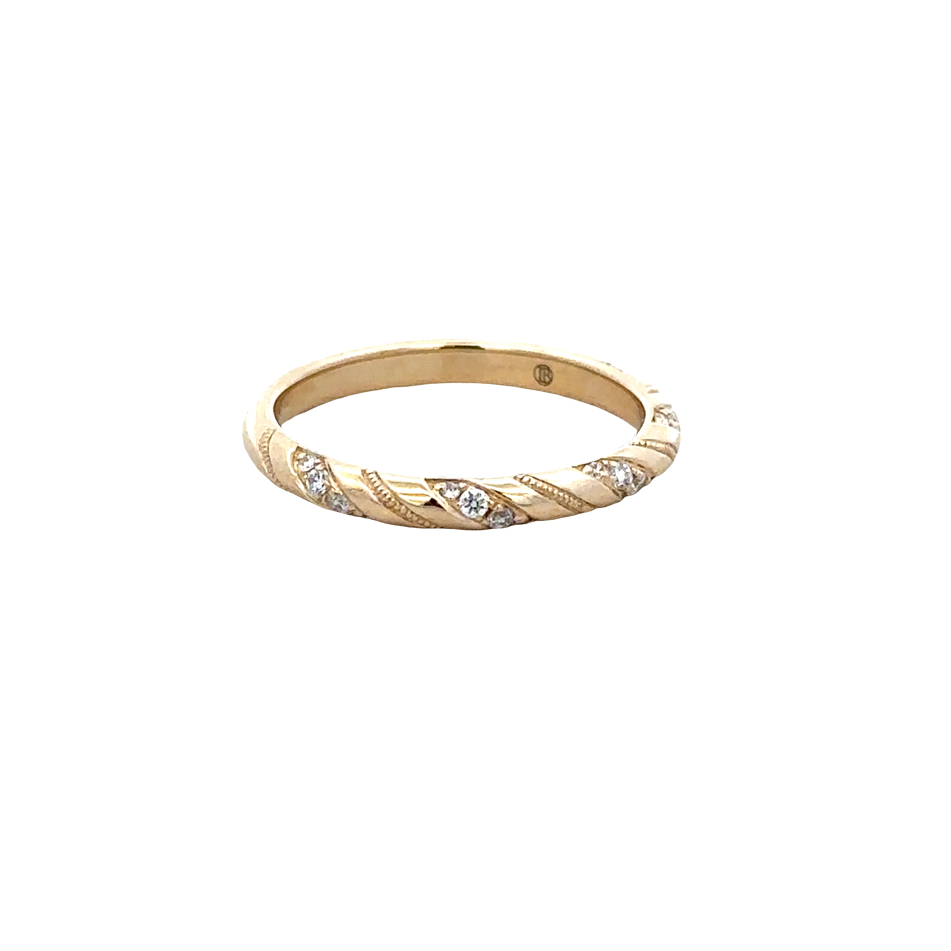 14k Yellow Gold Diamond Textured Wedding Band – Size 6