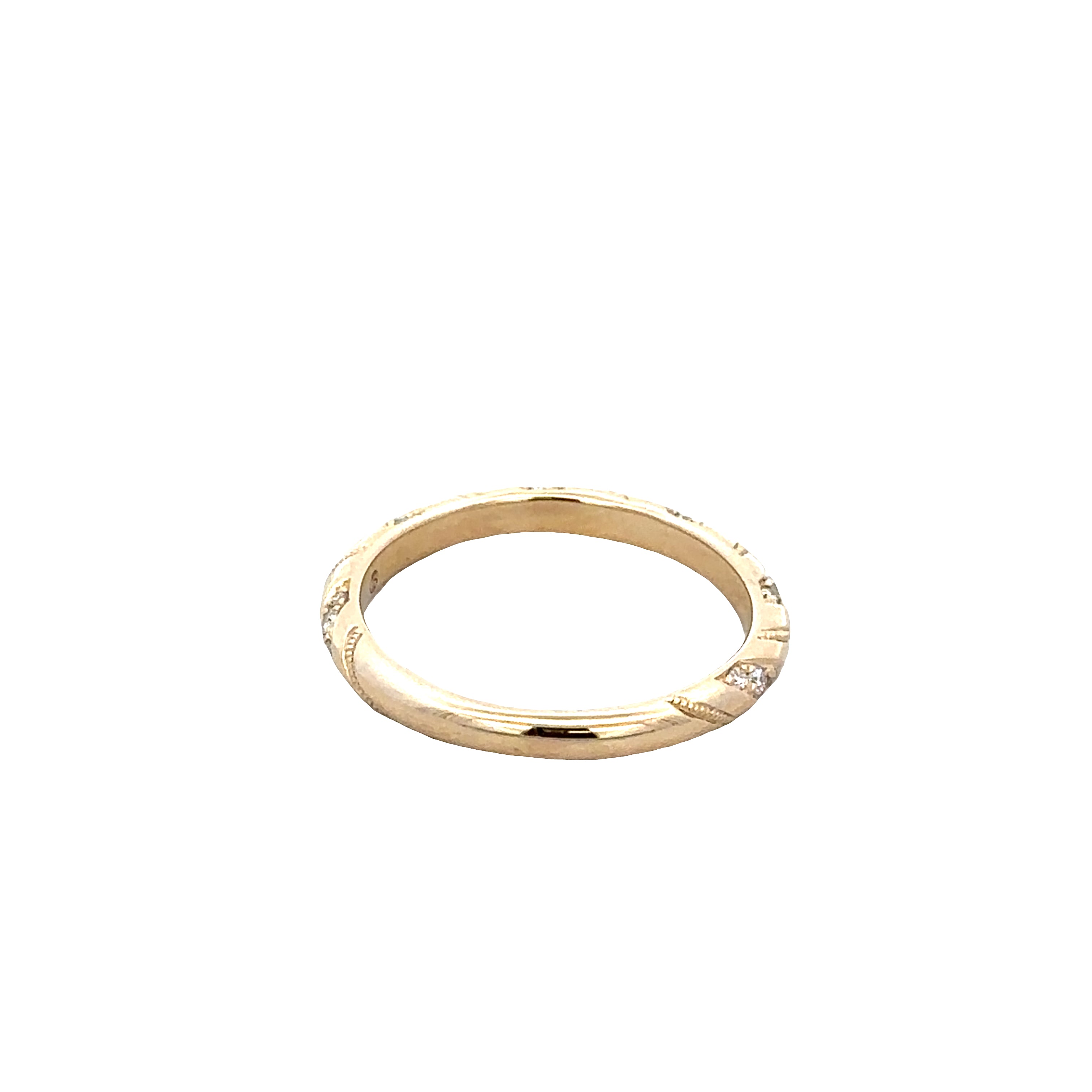 14k Yellow Gold Diamond Textured Wedding Band – Size 6
