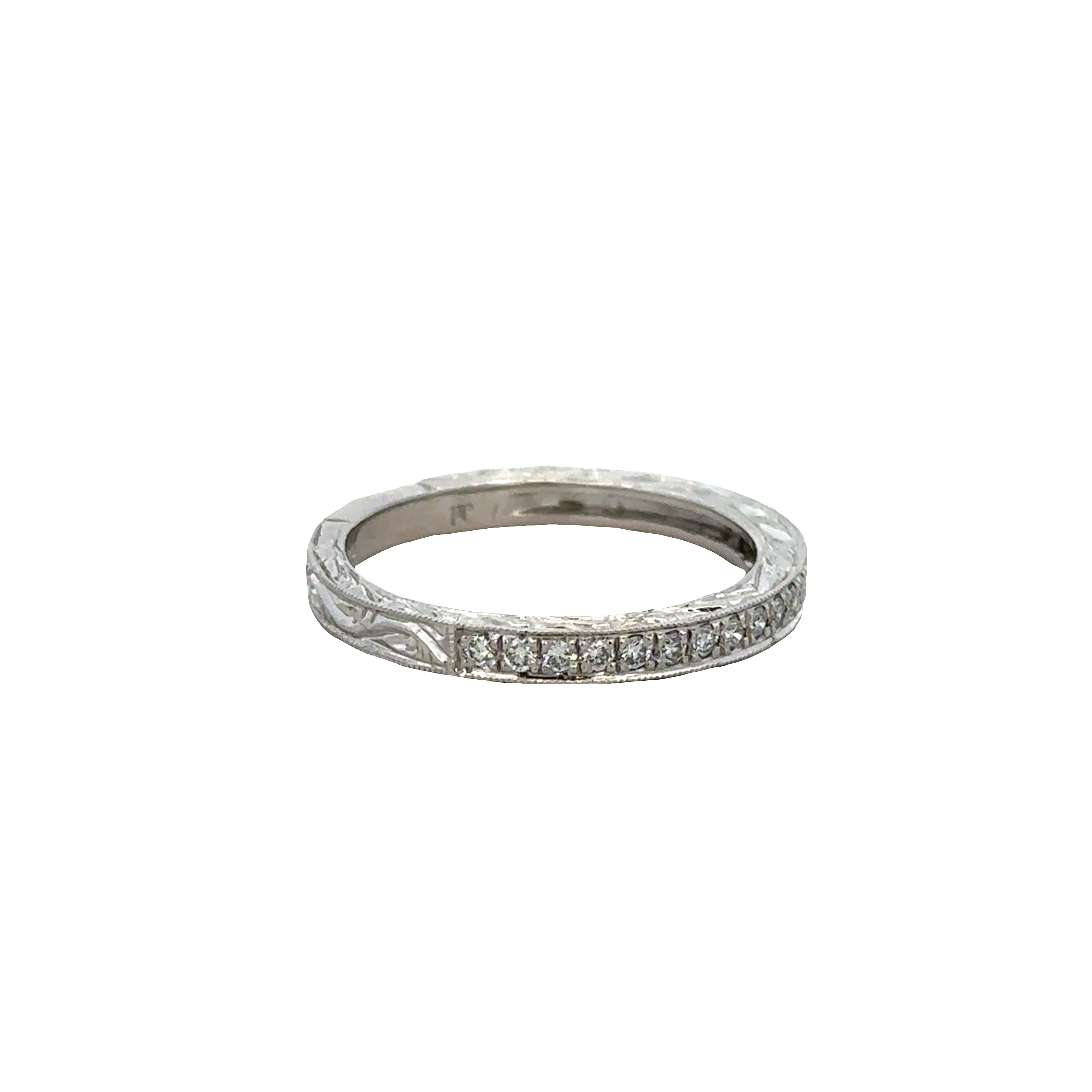 Vintage-Inspired Platinum Diamond Wedding Band – Size 6