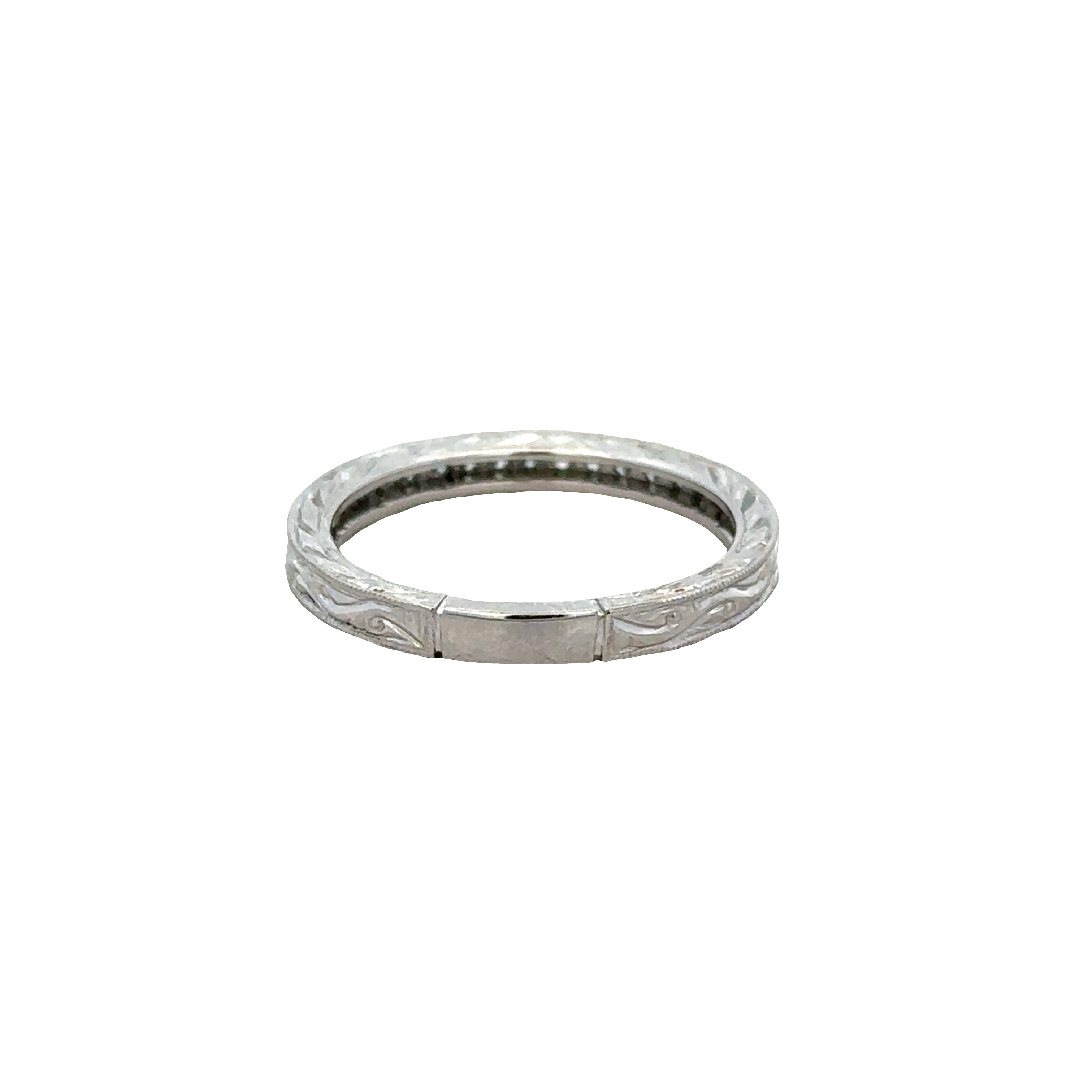 Vintage-Inspired Platinum Diamond Wedding Band – Size 6