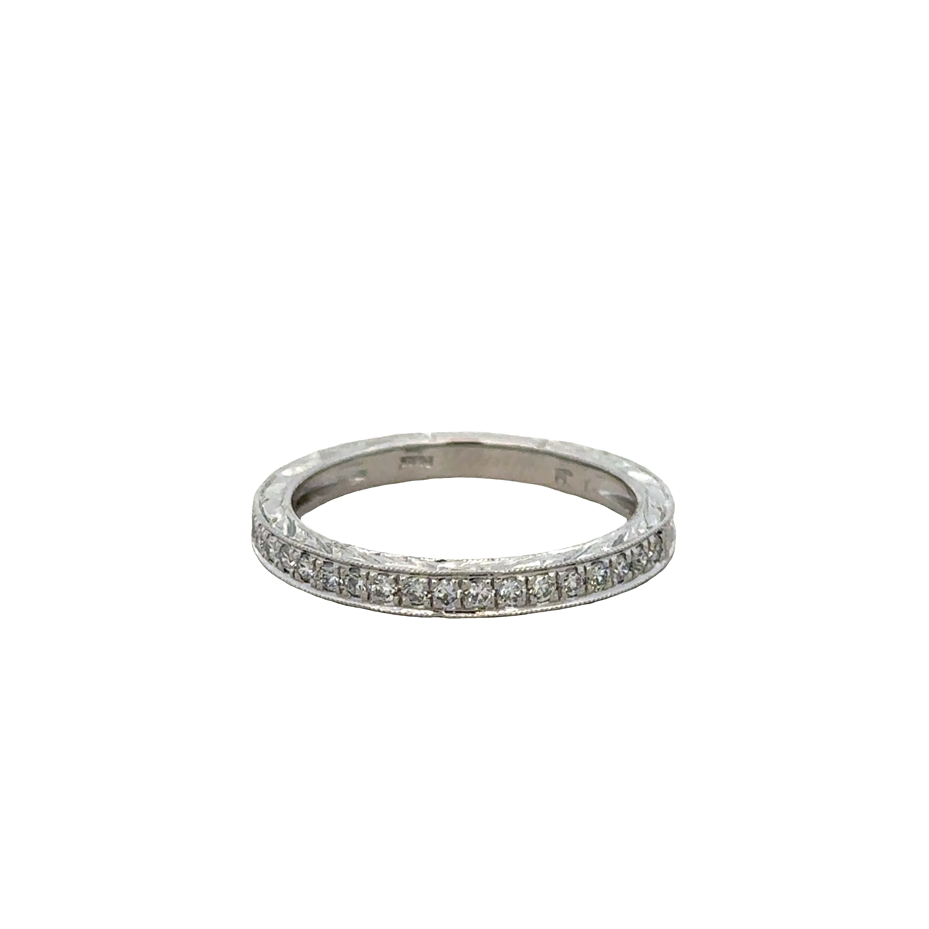Vintage-Inspired Platinum Diamond Wedding Band – Size 6