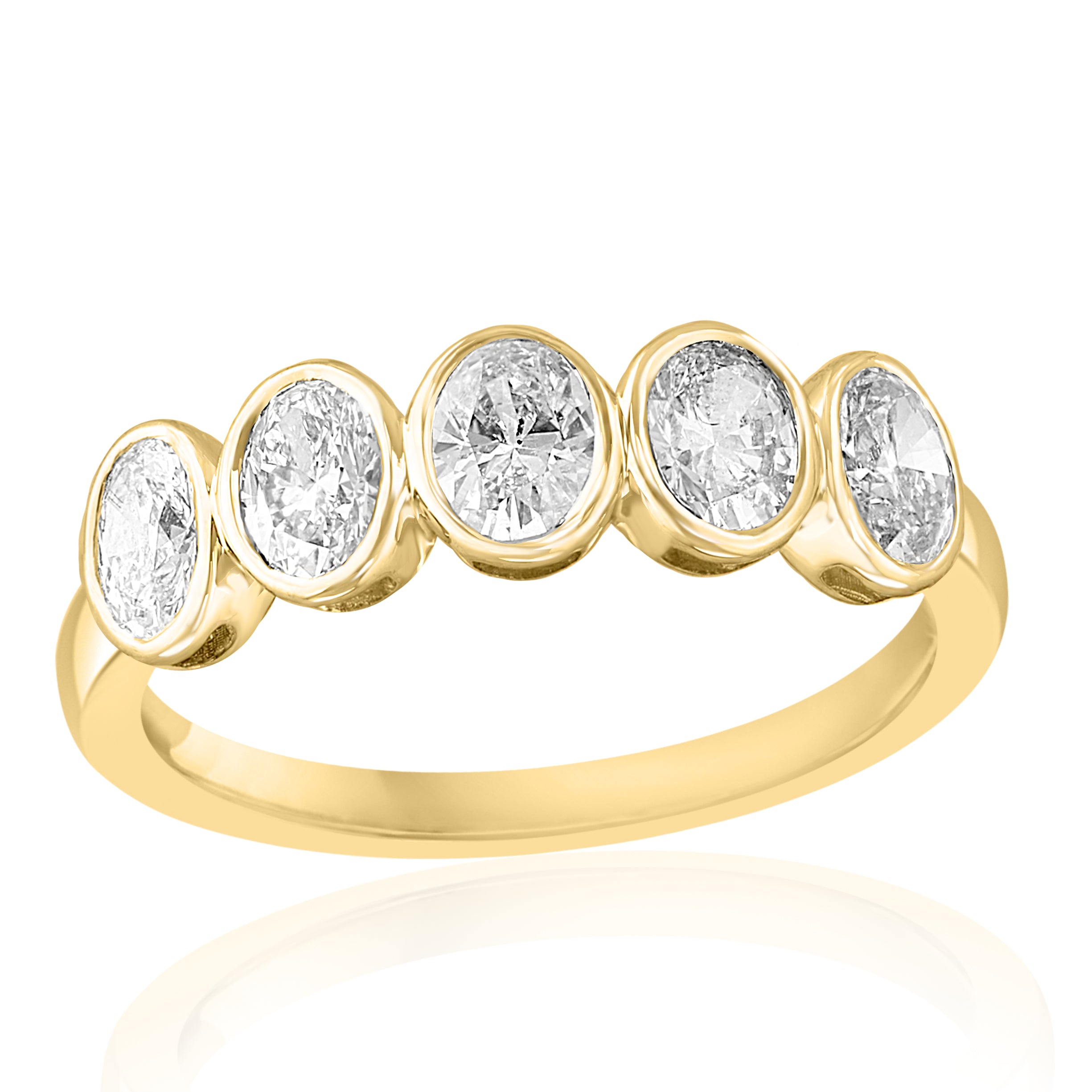 14k Yellow Gold Five Stone Oval Diamond Wedding Band – Size 6.5