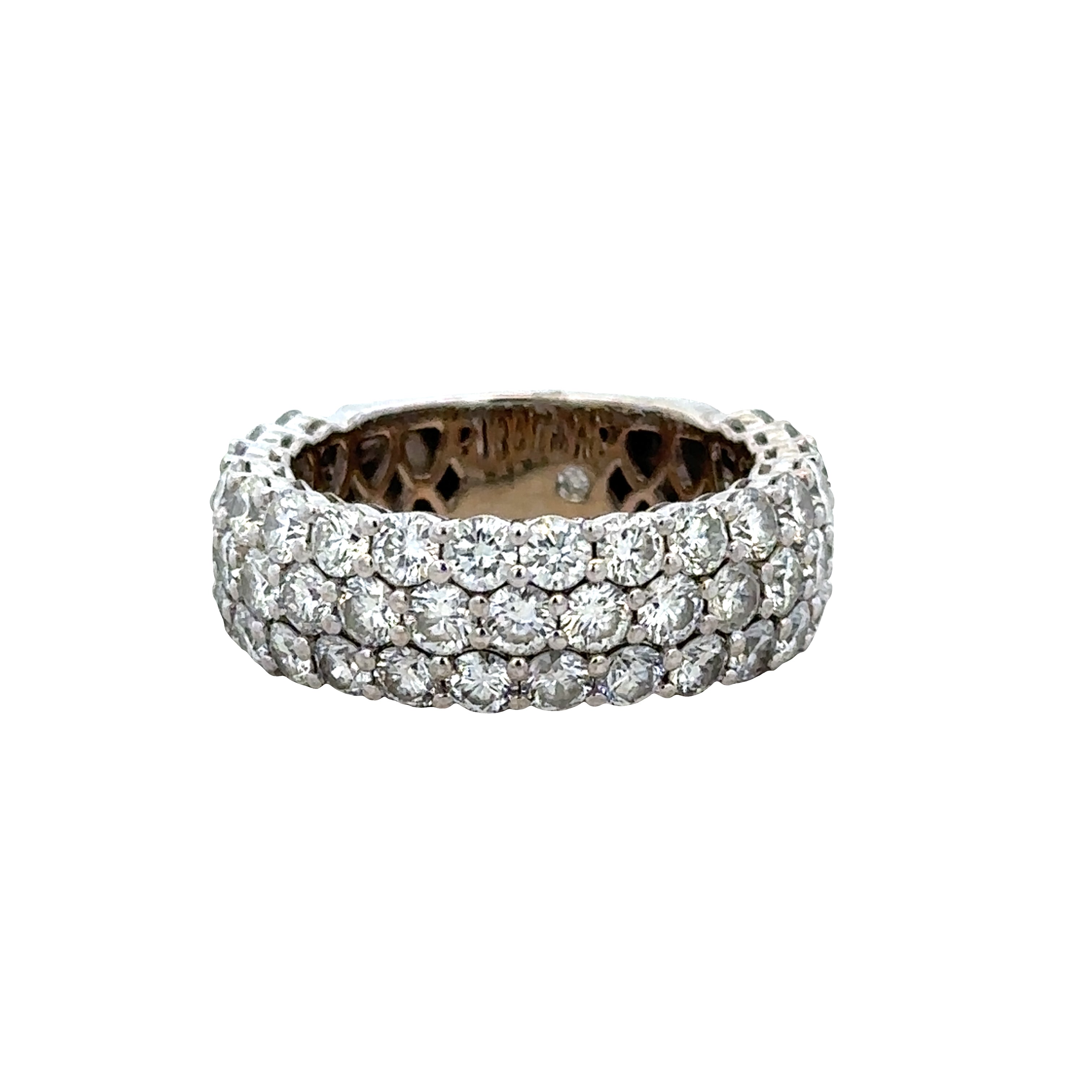 18k White Gold Three-Row Diamond Wedding Band – Size 6.75