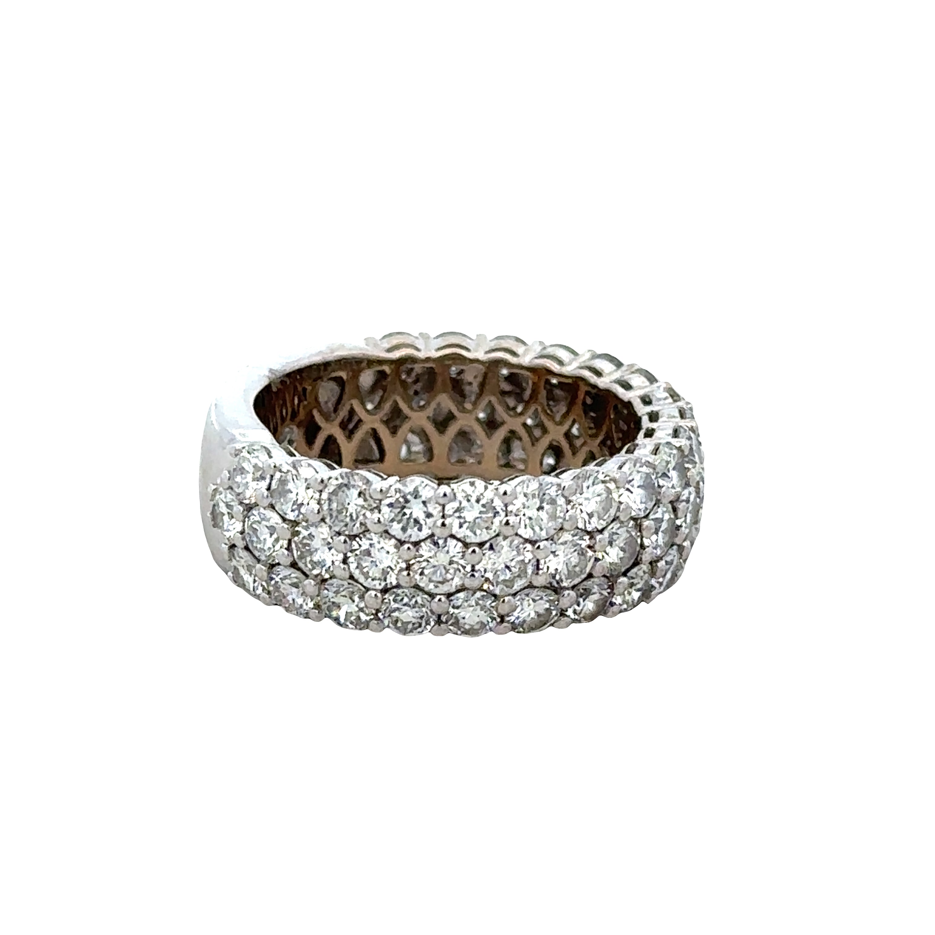 18k White Gold Three-Row Diamond Wedding Band – Size 6.75