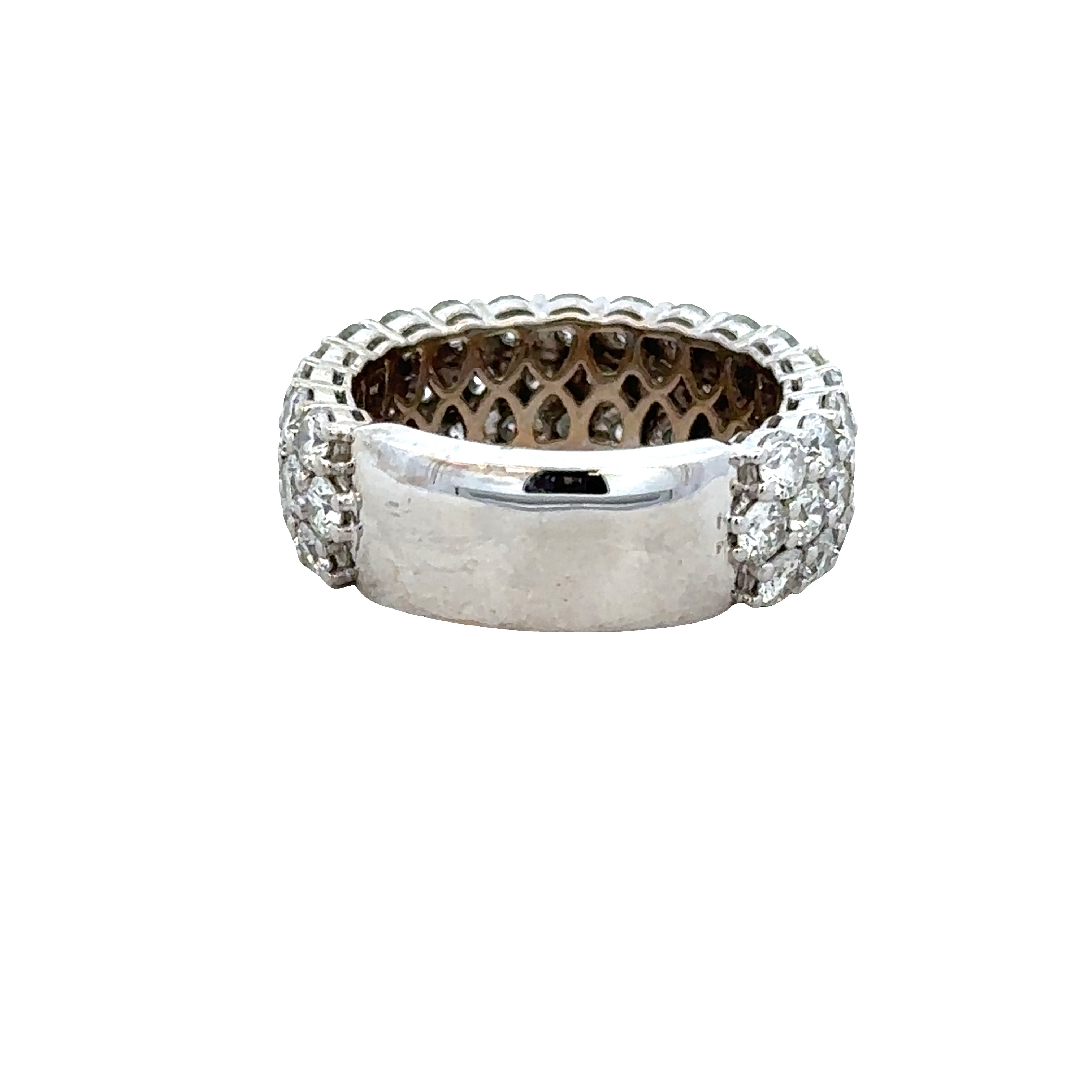 18k White Gold Three-Row Diamond Wedding Band – Size 6.75