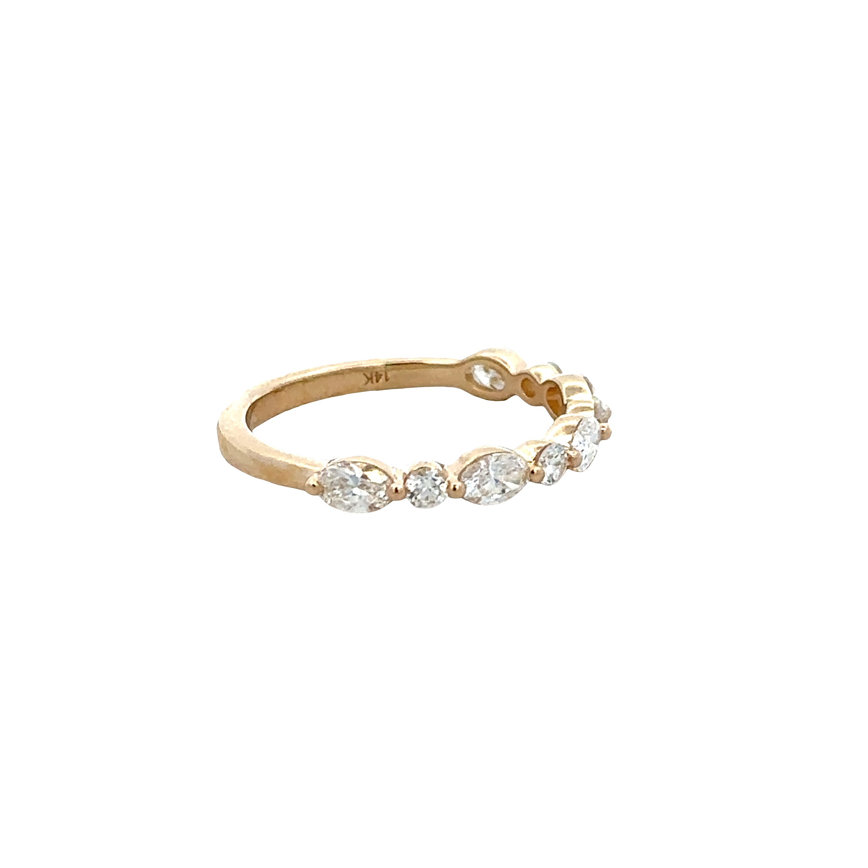 14k Yellow Gold Oval & Diamond Wedding Band – Size 6.5
