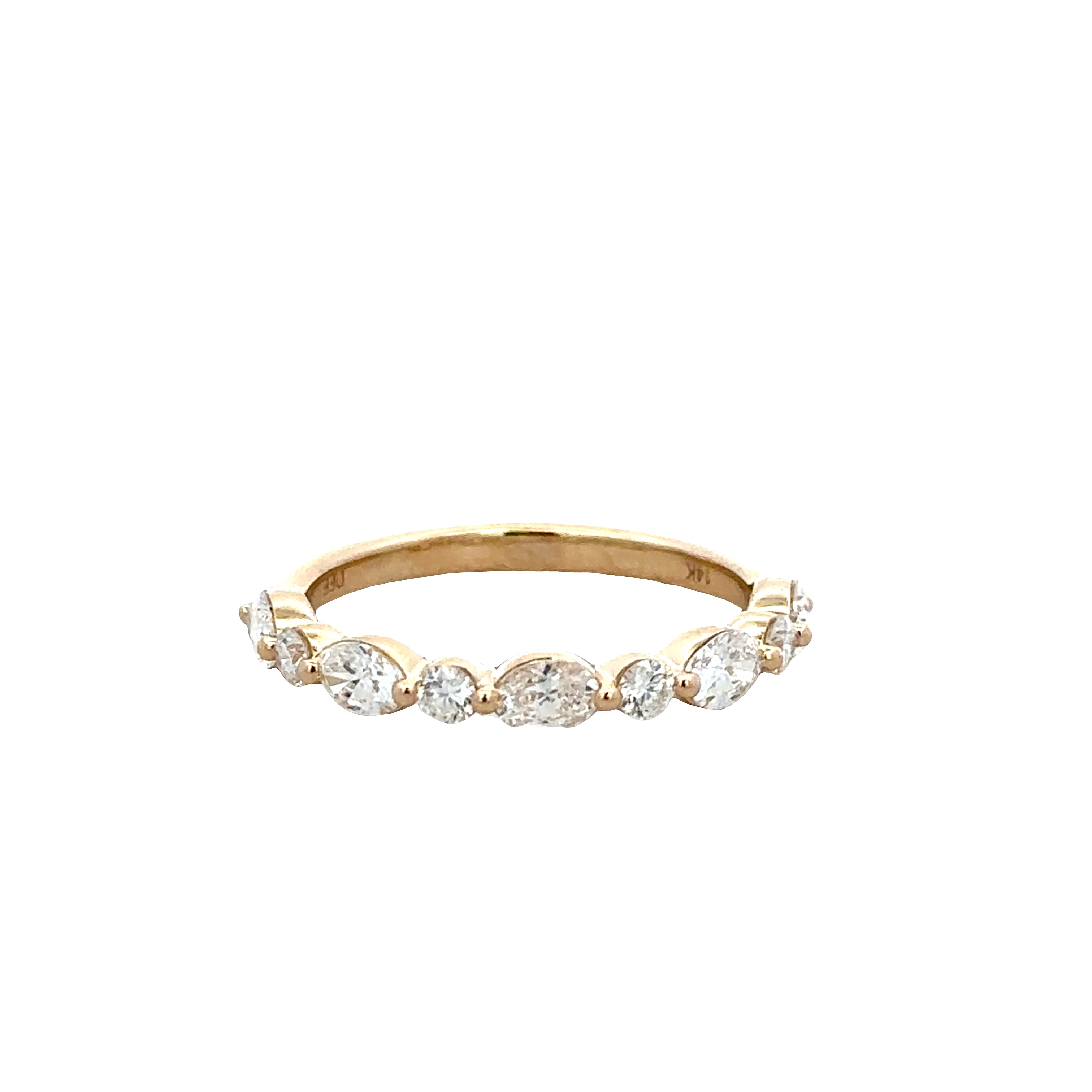 14k Yellow Gold Oval & Diamond Wedding Band – Size 6.5